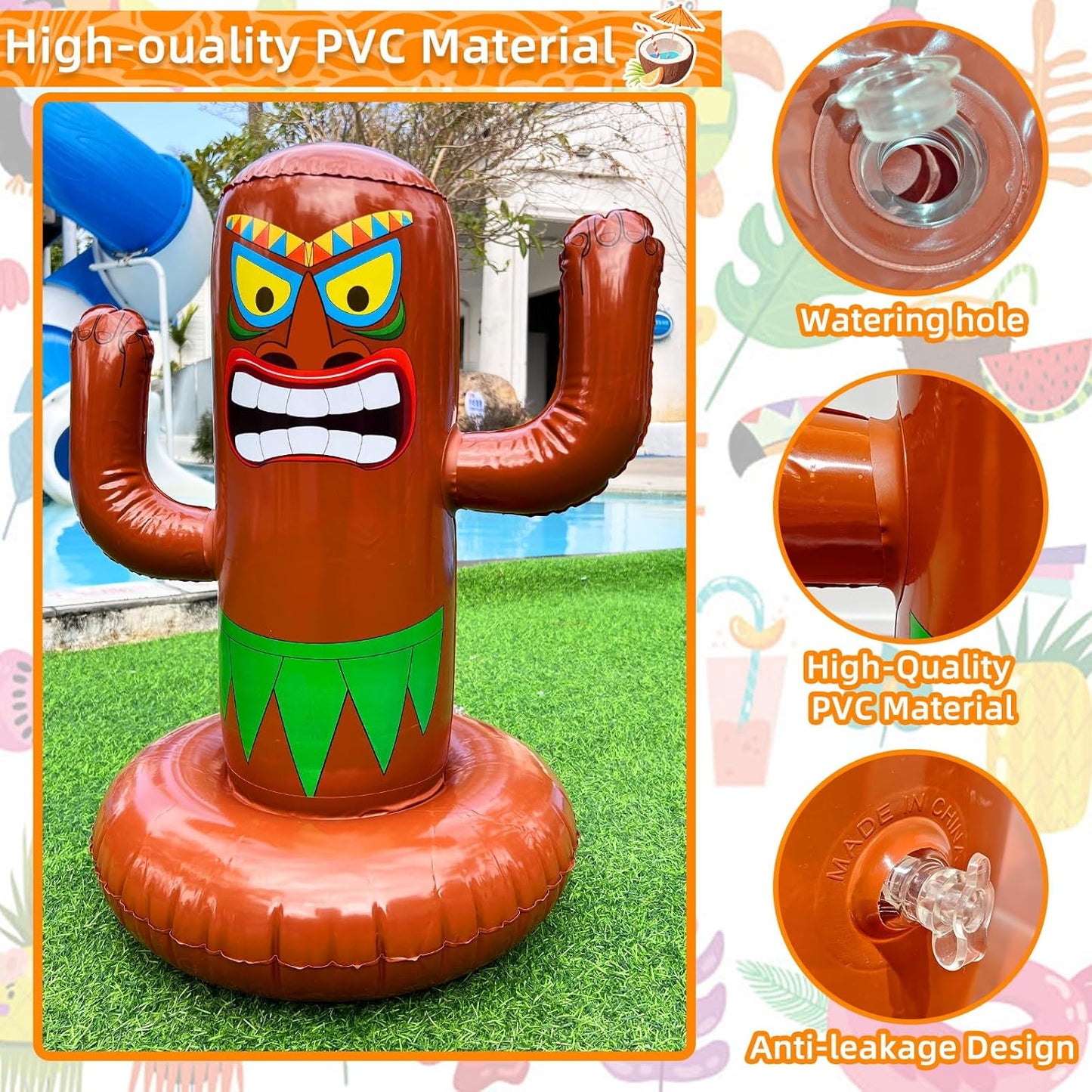 25" Inflatable Luau Tiki Pool Toss Games, Tiki Pool Ring Toss Toys with 4 Rings for Boys Girls Adults Indoor Outdoor Tropical Summer Swimming Inflatable Bean Bags Toss Hawaiian Luau Party Supplies