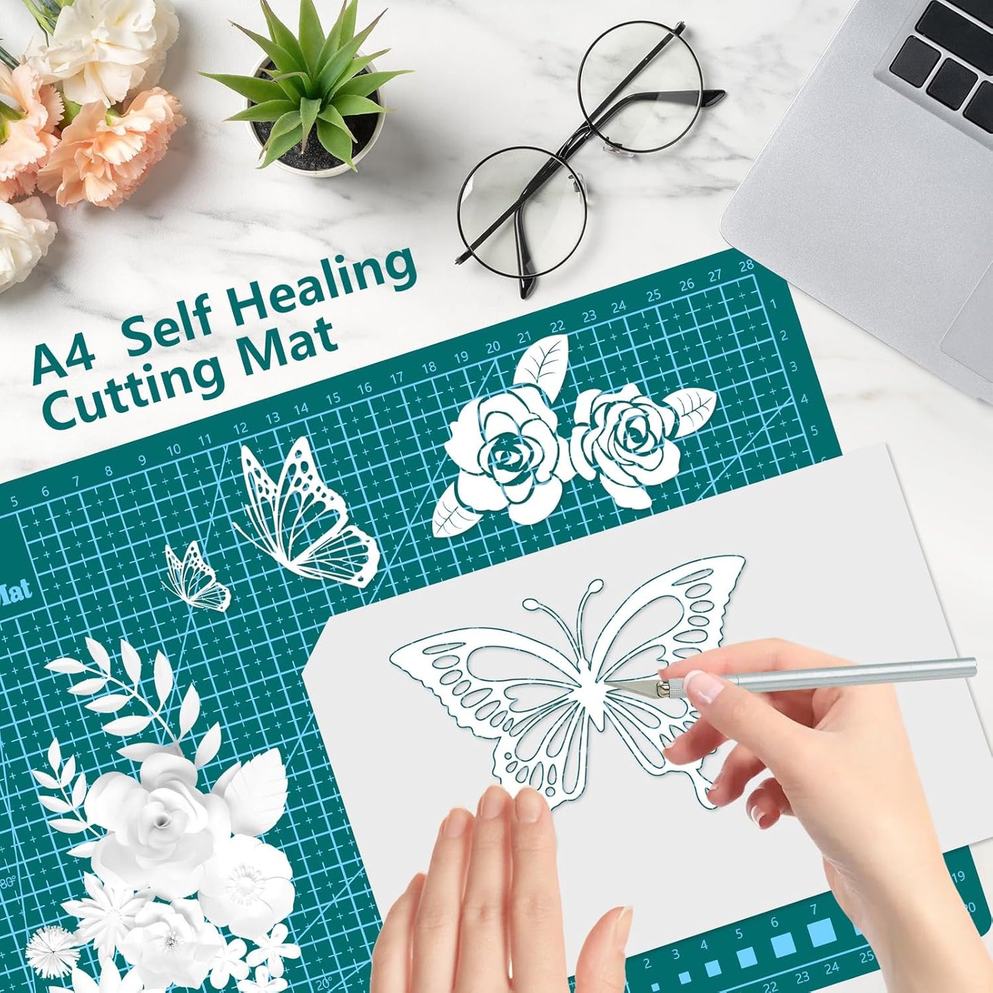 Cutting Mat 8in6in Self Healing Cutting Mat Size Double Sided 5-Ply Rotary Sewing mat for Crafts Fabric Quilting Hobby Art Clay Precision Scrapbooking Project, A5, Green 2PCS