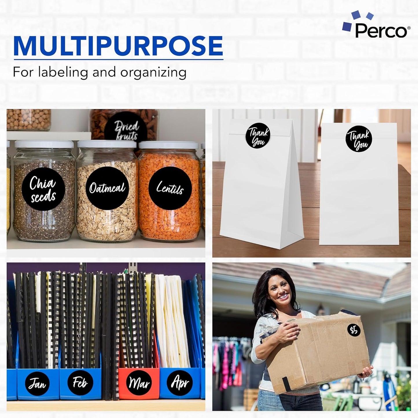 Perco Black 3-Inch Perforated Circle Dot Sticker Labels — 10 Rolls, 5,000 Round Stickers — with Permanent Adhesive for Moving Boxes, Sale Signage, Displays, Status Messaging—Made in USA