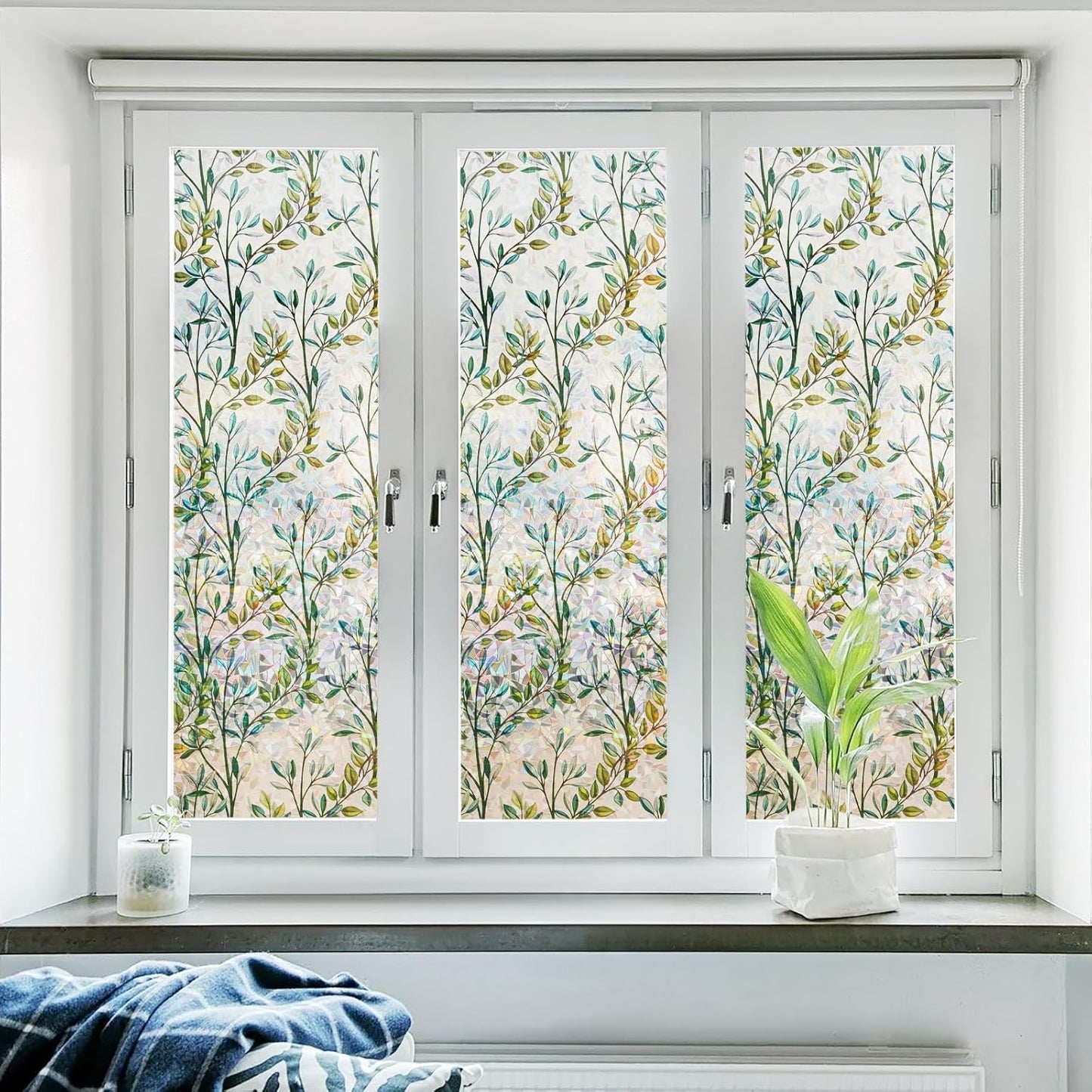 Donox Window Privacy Film, 3D Decorative Window Vinyl Decorative Stained Glass Window Film, Anti-UV Sun Blocker Heat Control for Home, 35.4 Inch x 6.5 Feet (with Installation Tool)