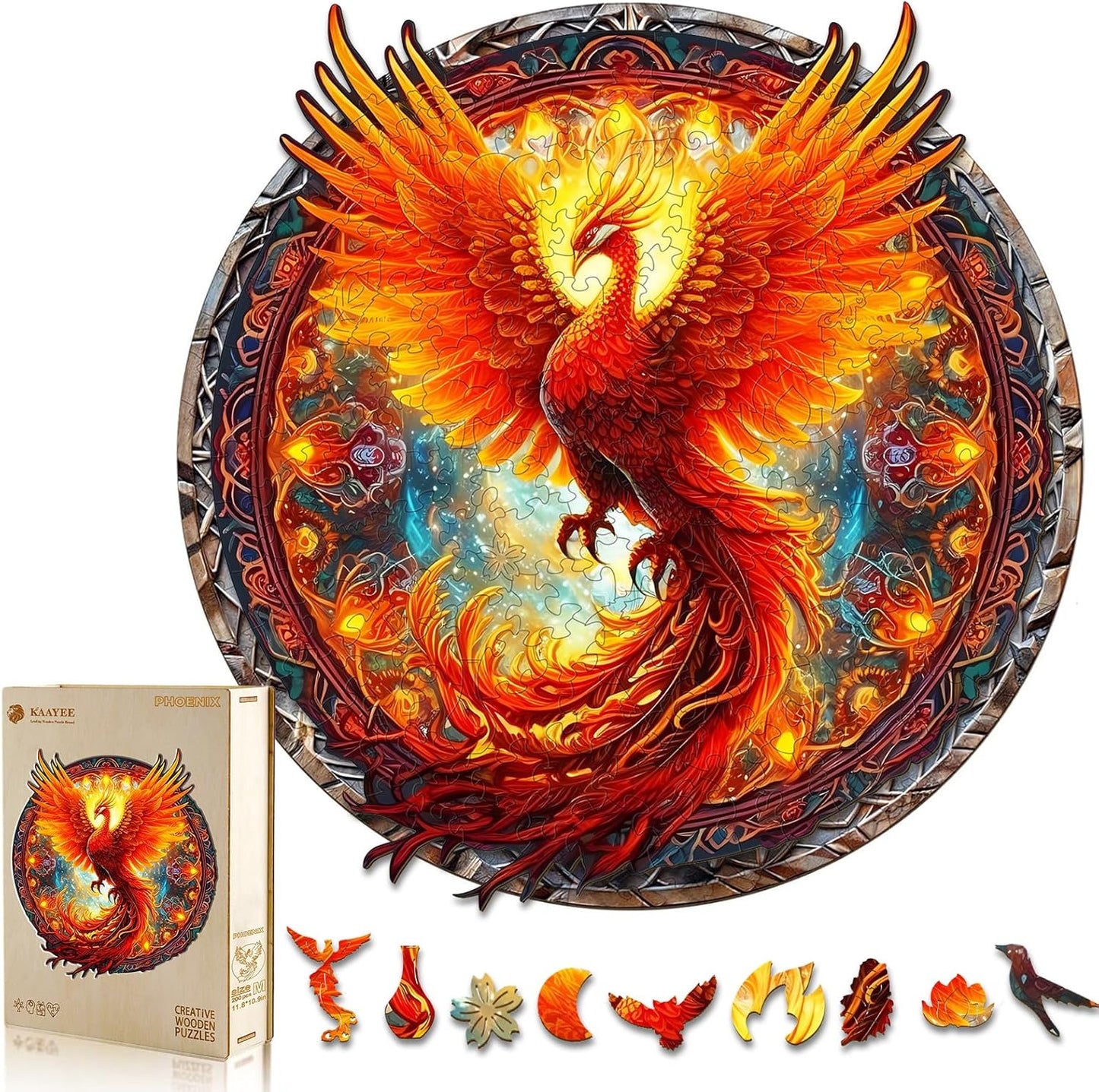 KAAYEE Wooden Jigsaw Puzzles-Wooden Puzzle Adult Unique Shape Advanced Phoenix Wooden Jigsaw Puzzle for Adult,Fathers, Family Puzzles 11.8 * 10.9in 200pcs
