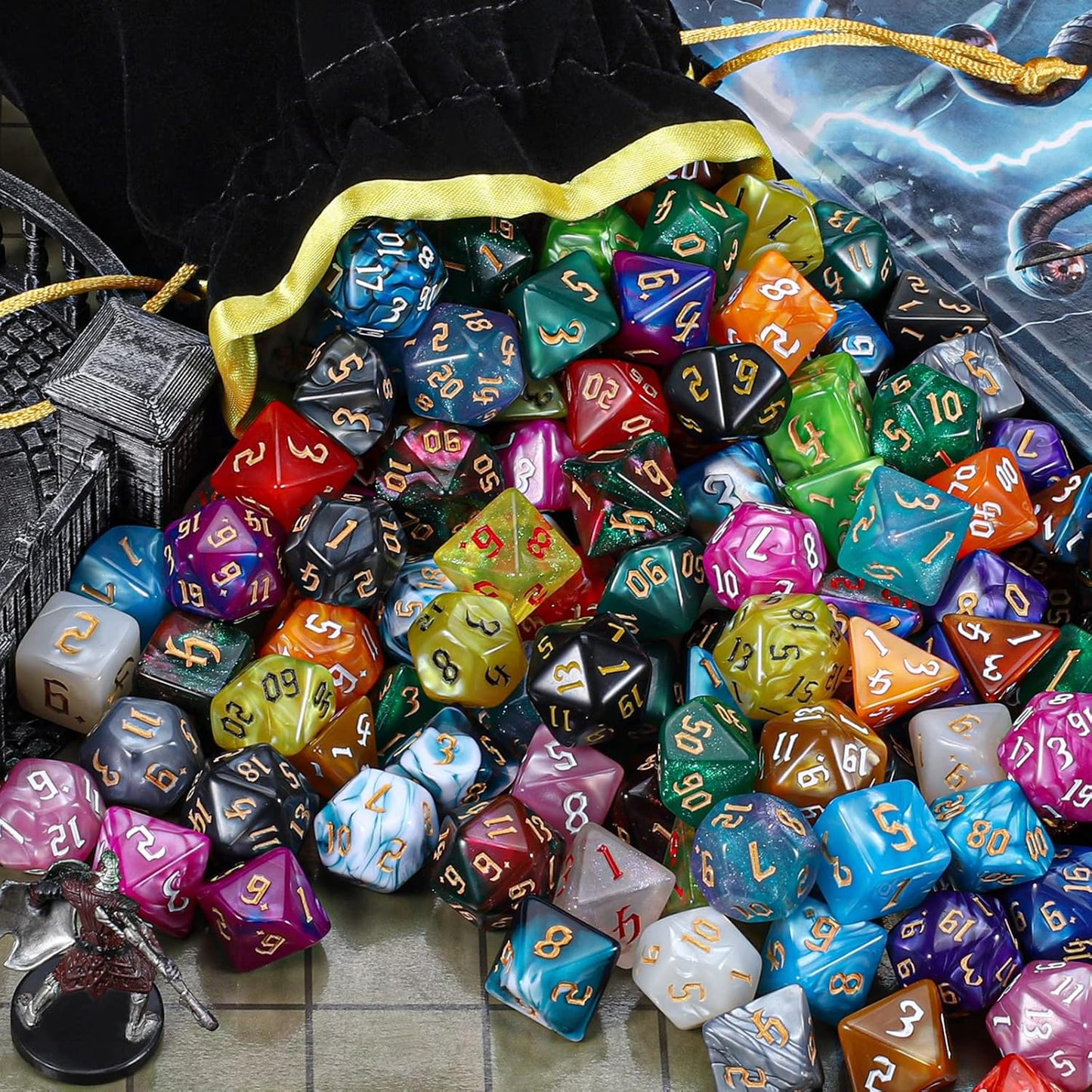CiaraQ DND Dice Set - 26 x 7 (182pcs) Polyhedral Dice for Dungeons and Dragons D&D RPG MTG Role Playing Table Games, with a Large Flannel Bag