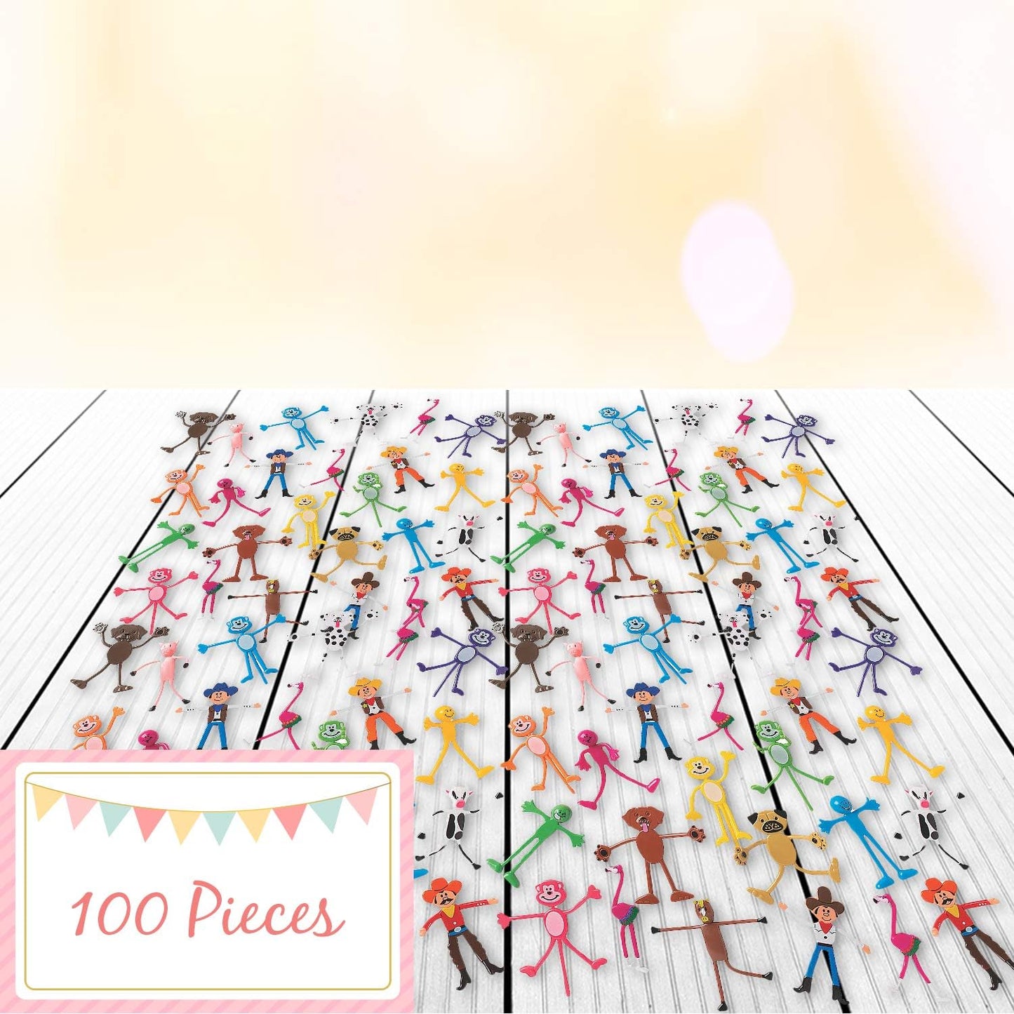 Fun Express Mega Bendable Toy Bulk Assortment 100 Pieces - Party Favors for Kids 4-8 & 8-12 | Classroom Prizes, Treasure Box Toys, Goodie Bag Stuffers | Birthday Party Supplies & Halloween Rewards