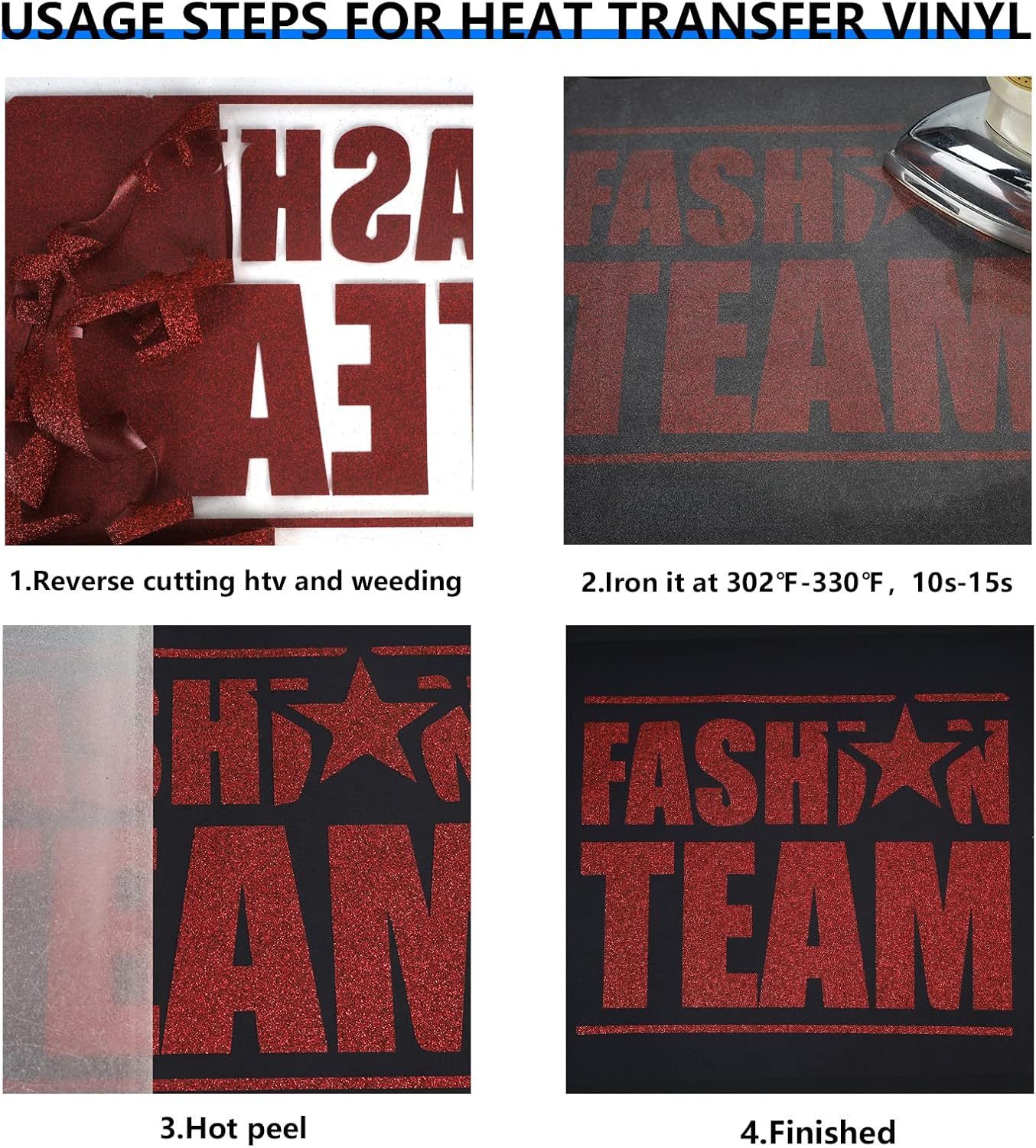 FUNKAKA Glitter Red HTV Heat Transfer Vinyl Rolls, 12" x 25ft PU Iron on Vinyl for T-Shirt Red Glitter HTV Vinyl for All Cutter Machines Easy to Cut & Weed for Heat Vinyl Design