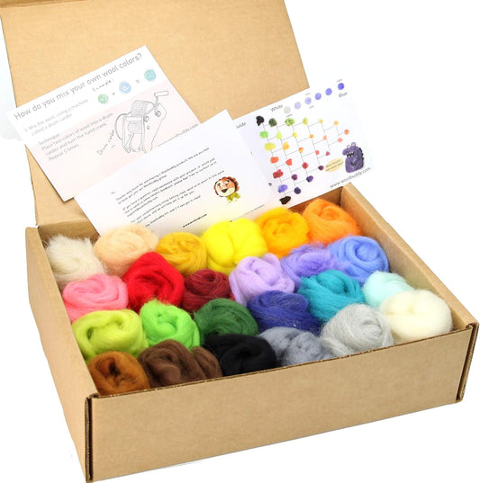 Woolbuddy Felting Wool Kit - 24 Vibrant Merino Wool Colors for Needle Felting, Wet Felting, and Crafts