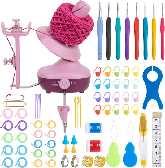 Etcokei Yarn Winder Crochet Kit, Electric Ball Winder for Knitting, Automatic Yarn Spinner with Crochet Hook Set, Crochet Accessories and Supplies, Ideal Helper for Knitting Lovers(Purple)