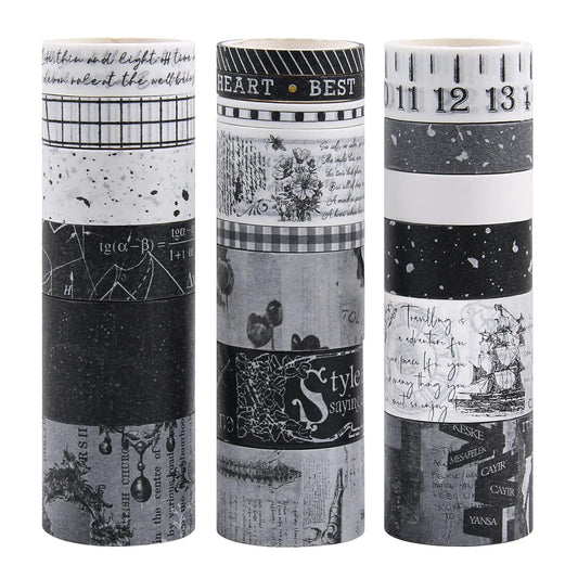 Dizdkizd Black and White Washi Tape Set, 20 Rolls Gothic Aesthetic Japanese Washi Tape Wide Scrapbooking Supplies Decorative Tape for Journaling, Planner, DIY Crafts