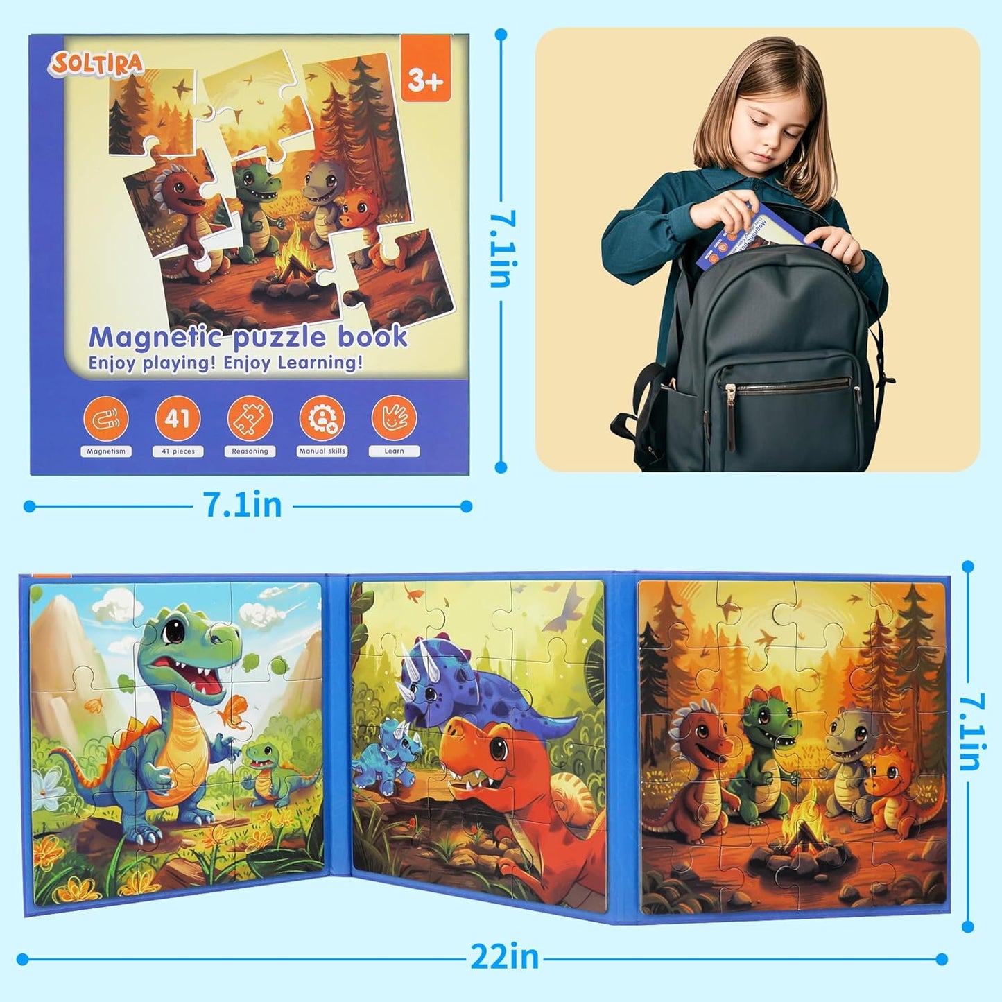 Puzzles for Kids Ages 3-5 3PK-113PCS-9 Animal Themes Magnetic Puzzles for Kids 4-6 Travel Puzzle for Airplane/Car/Road Trip/Gift Toys for 3 4 5 6 Year Old Girls and Boys
