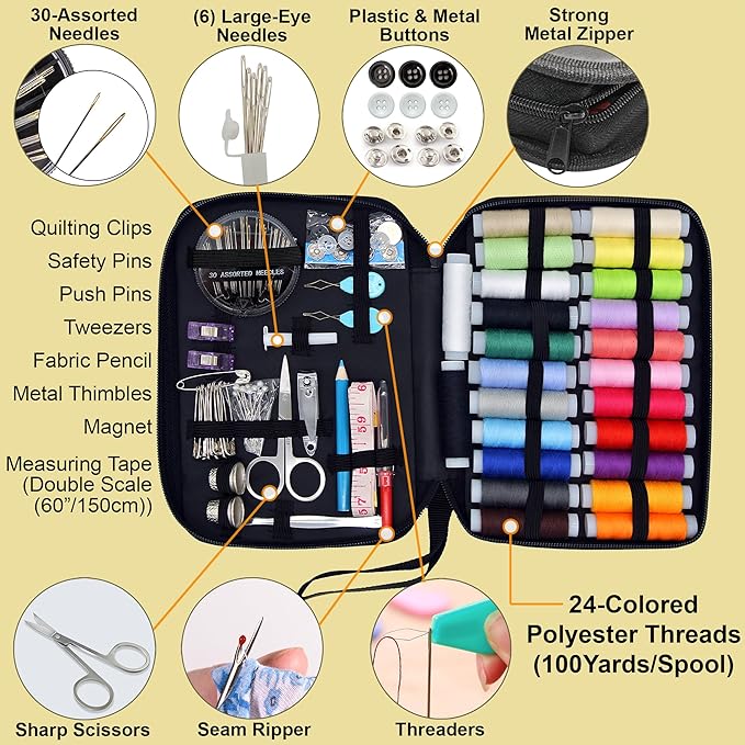 Easy to Use Sewing Kit for Adults and Kids - Needle and Thread Kit with Sewing Supplies and Accessories for Fixing Buttons & Small Repairs, Basic Travel Mending Set for Beginners, Light Grey