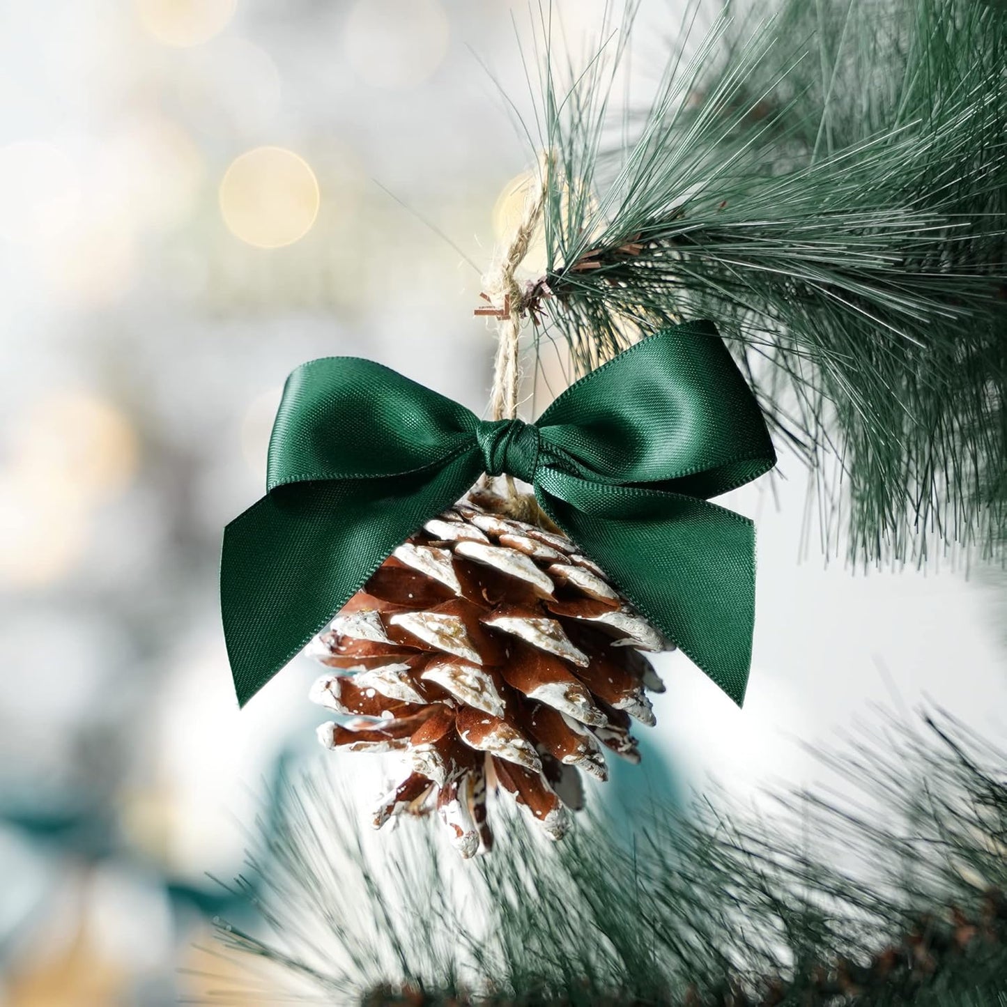 HUIHUANG Hunter Green Ribbon Green Satin Ribbon 1 inch x 50 Yards Double Face Satin Ribbons for Christmas Tree Decor Gift Wrapping Crafts Bows Floral Bouquet Cake Box Wedding Invitation Card