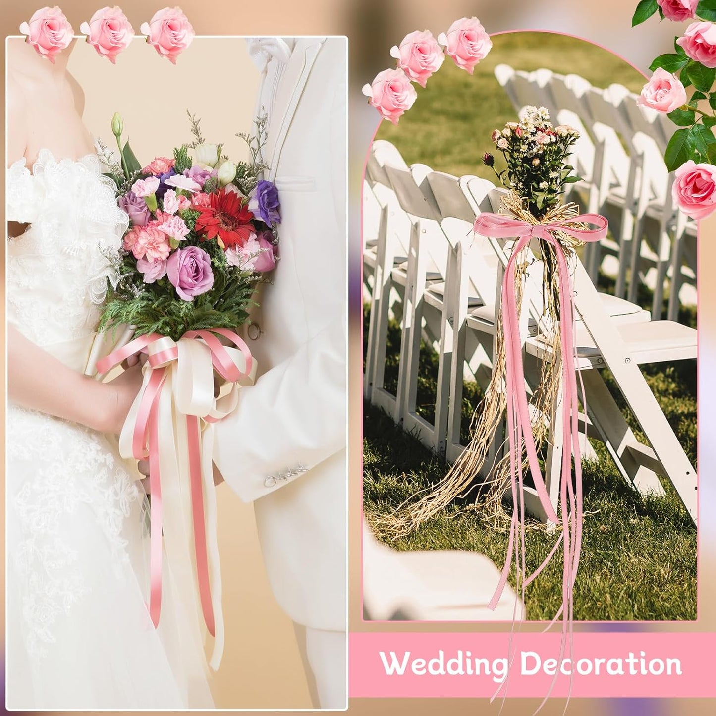 120 Yards Pink Ribbon 3/8 Inch Craft Thin Satin Ribbons for Cake Bows Lei Hair Scrapbook Gift Wrapping Wedding Party Card Christmas Decorations