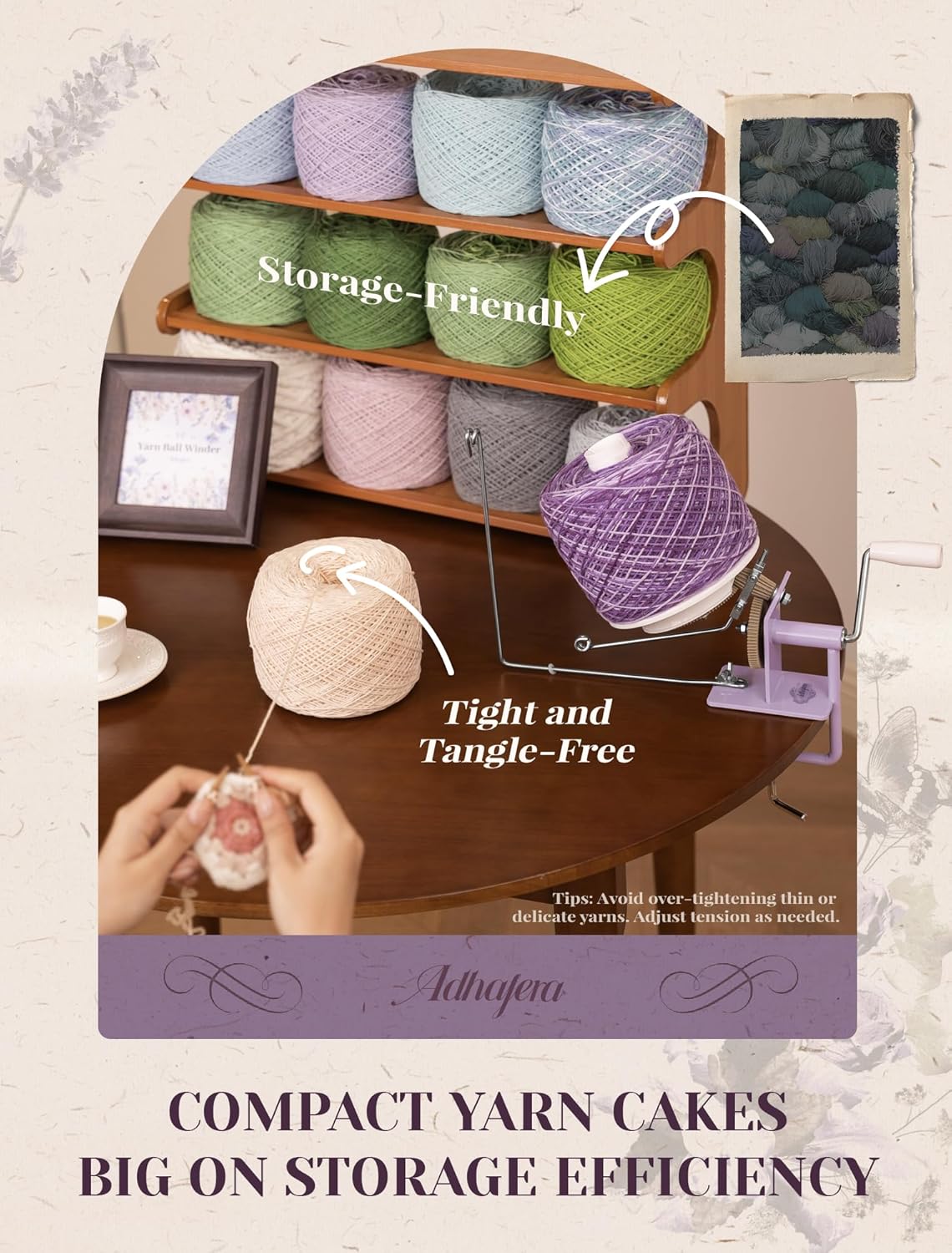 Adhafera Yarn Winder, Ball Winder for Crocheting, Large Capacity 10–16oz, Smooth Center-Pull Cake Spinner, Metal Craft Supplies for Knitting Enthusiast