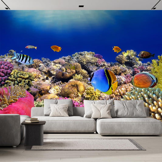 wall26 Removable Wall Sticker/Wall Mural Tropical Blue Fish Coral Reef Ocean Seascape Nature Wilderness Photography Nautical Landscape Decorative for Living Room, Bedroom, Office - 108x120 inches