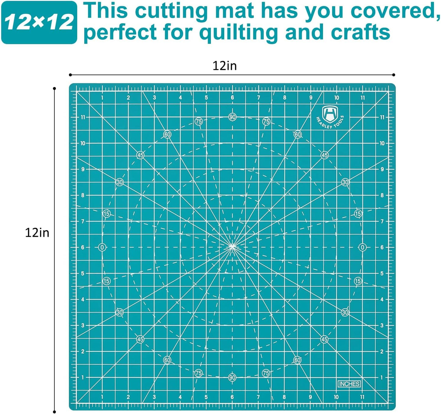 Headley Tools 12"x12" Rotating Cutting Mat, Self Healing Mat with 360-Degree Rotation & Anti-Slip Base, Sewing Board Cutting Mat Perfect for Fabric Quilting Leather Hobby Project, Turquoise