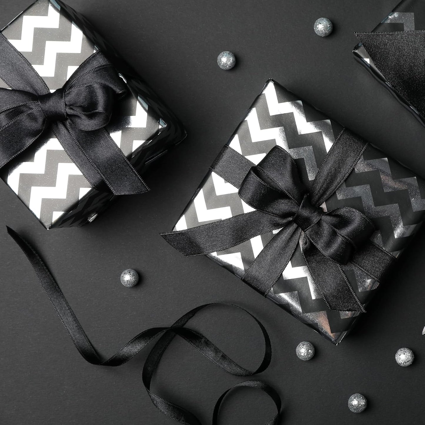 LIUYAXI Black Double Faced Satin Ribbon, 3/8" X Continuous 25 Yards, Ribbons Perfect for Gift Wrapping Bows Bouquet Wedding Decor DIY Craft and More