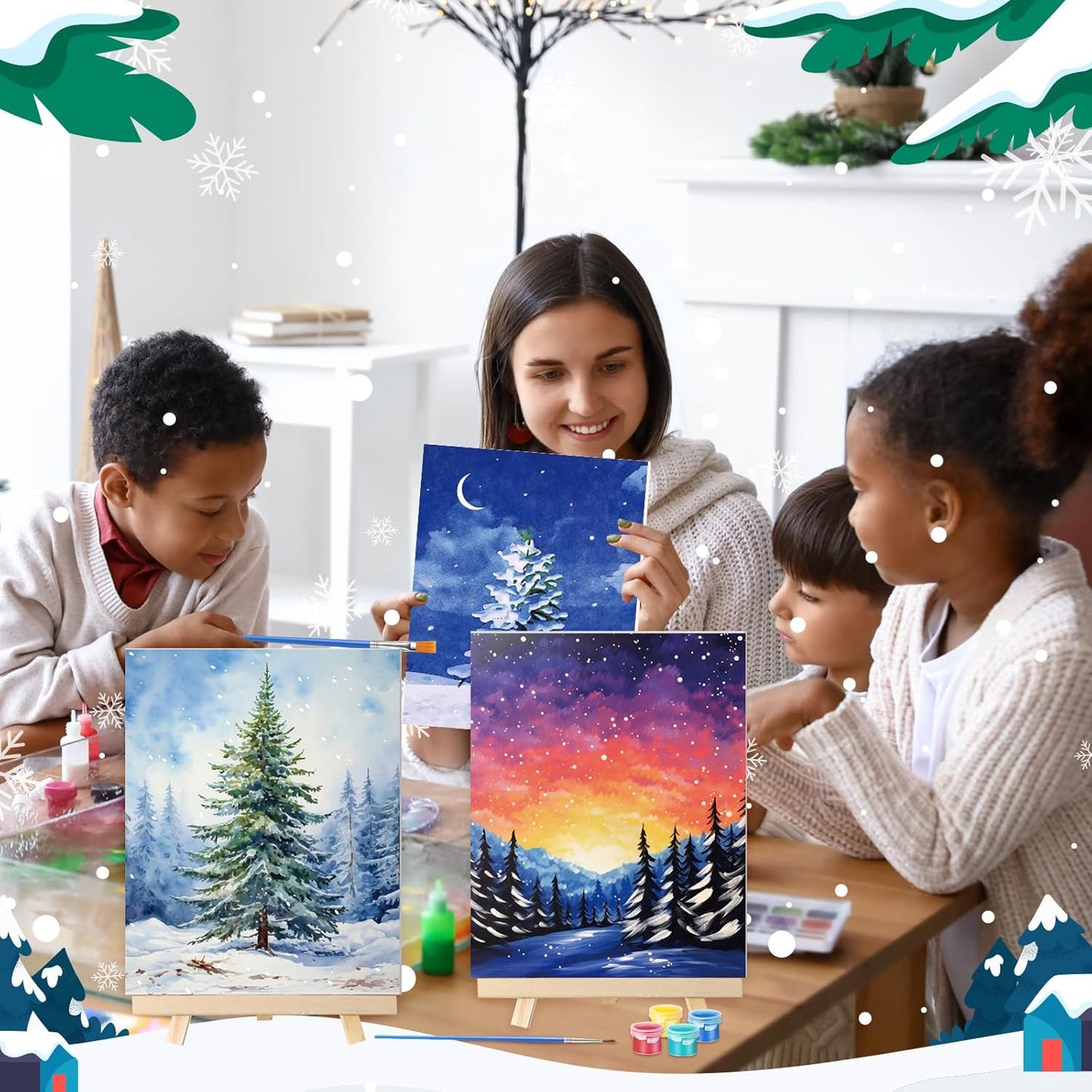 Zhanmai 12 Pack Pre Drawn Canvas for Painting Sip and Paint Kit 8" x 10" Paint Party Set Canvas Painting Pre Printed Canvases for Party Favor DIY Virtual Adult's Date Night (Winter Sonw)