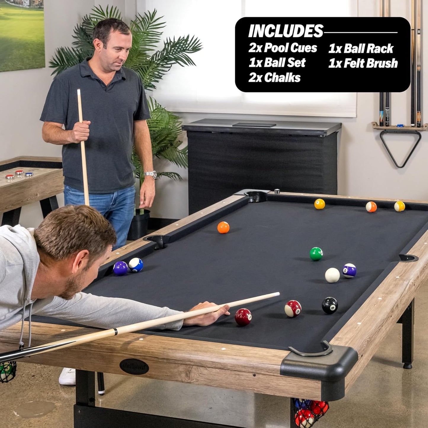GoSports 6, 7, or 8 ft Billiards Tables - No Assembly, Choose Your Color - Portable Pool Table Includes Full Set of Balls, 2 Cue Sticks, Chalk and Felt Brush