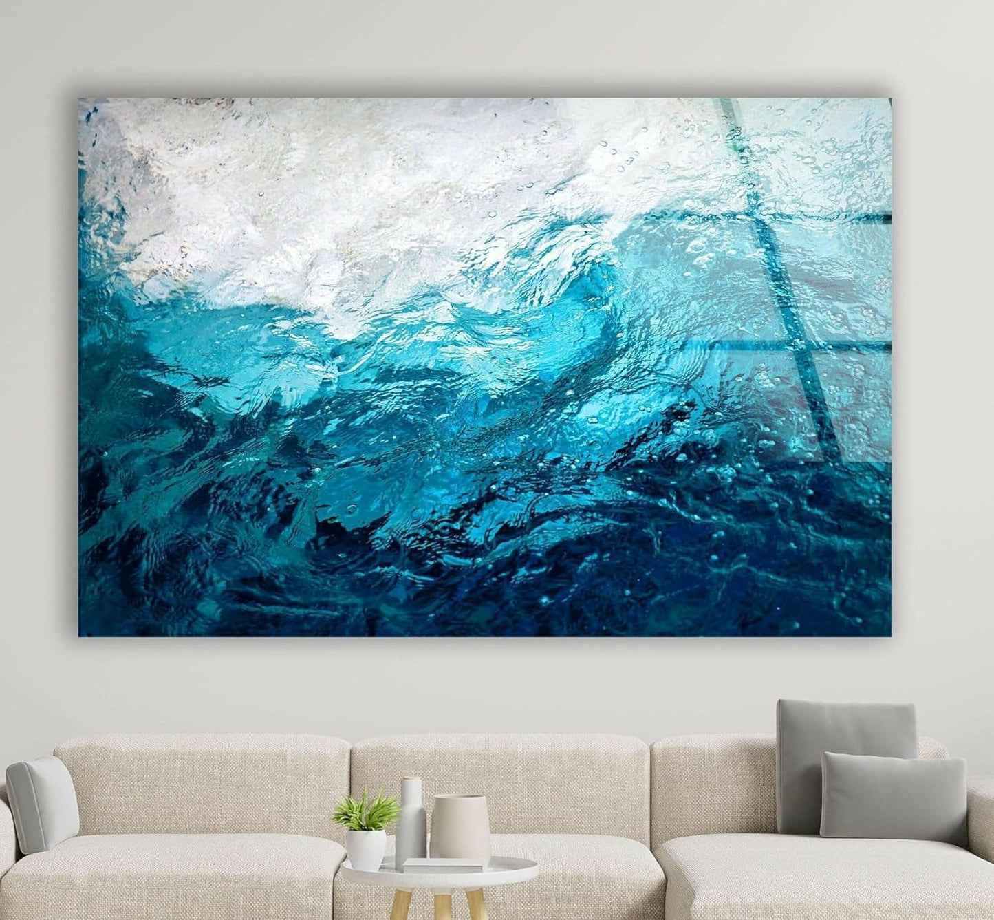 My Photostation.com Round 31,5'' Blue Waves Abstract Glass Wall ArtTempered Glass Printing Wall Decor Large Wall Art Wall Hangings