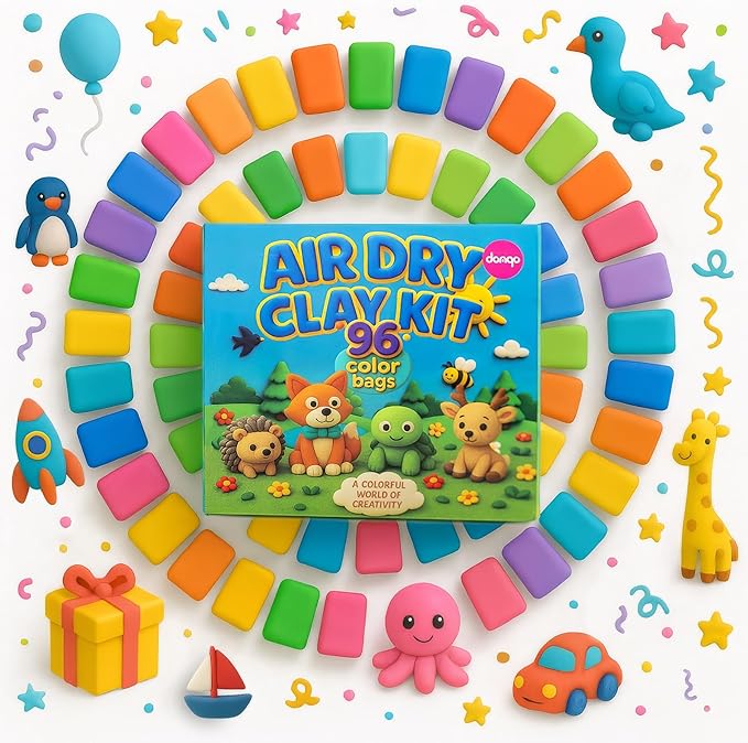 Air Dry Clay Kit 96 Colors for Kids, Lightweight and Non-Sticky Modeling Clay with Sculpting Tools and Storage Bags, DIY Arts and Crafts Gift for Boys and Girls Ages 3+