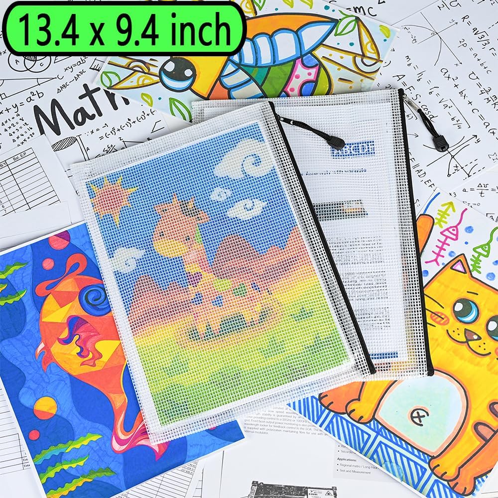 AUSTARK 20 Pcs Zipper File Bags, Plastic Mesh Pouch, Board Game Storage Bag, Waterproof Bags for Office School (Multi-Size, White and Black)