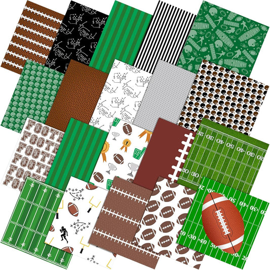Ganeen 60 Pcs 10 x 10 Inch Football Quilting Fabric Squares Vintage Football Fat Patchwork Precut Strips Retro Green and Brown Fabric Bundles for Holiday DIY Craft Sewing Quilt Material Handmade