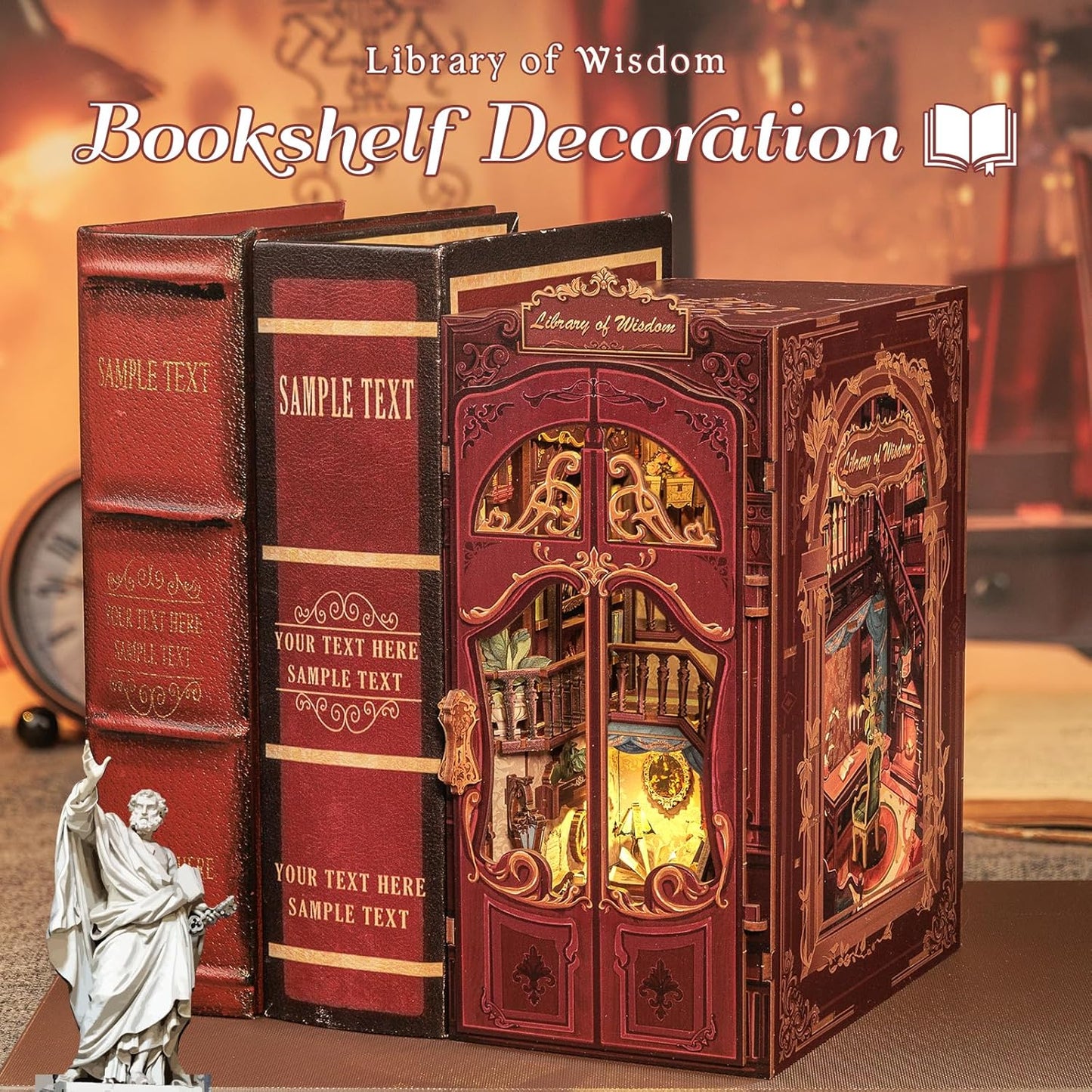 Fsolis Book Nook Kits, DIY Miniature House Kit 3D Puzzles for Adults Tiny House Mini Craft Bookshelf Nook Decor Gifts for Women Teenagers Book Lovers (Library of Wisdom)