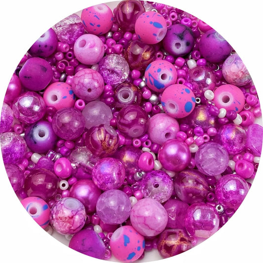 Assorted Glass Resin Beads Multi Size Colors Smooth Cracked Gravel Millet Spacer Beads for Bracelets Necklace Earring DIY Jewelry Making Craft(Rose Red Series)