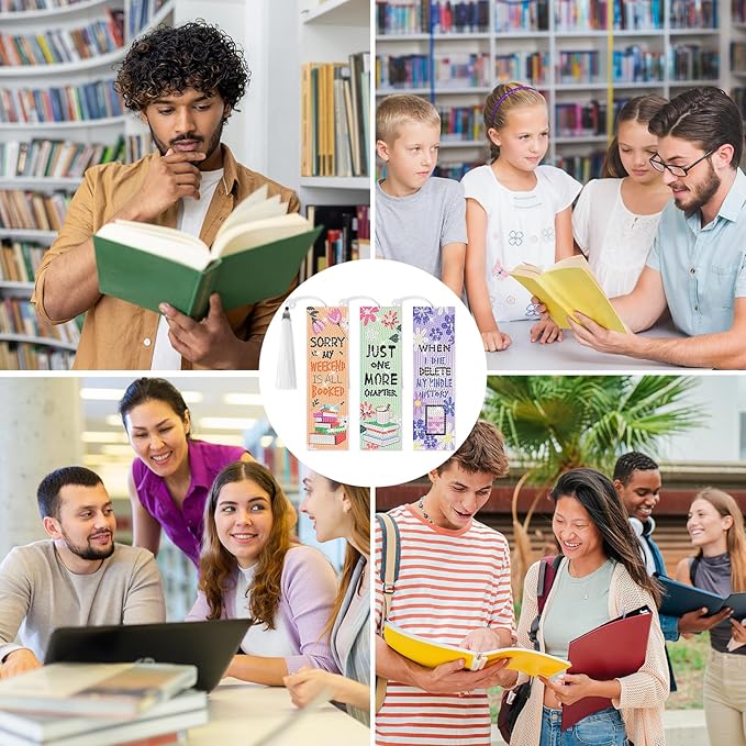 8 Pieces Book Lovers Diamond Art Bookmarks 5d Beaded Bookmark Acrylic Tassel Bookmark for DIY Making Beginners Kids Adults Arts Craft Supplies