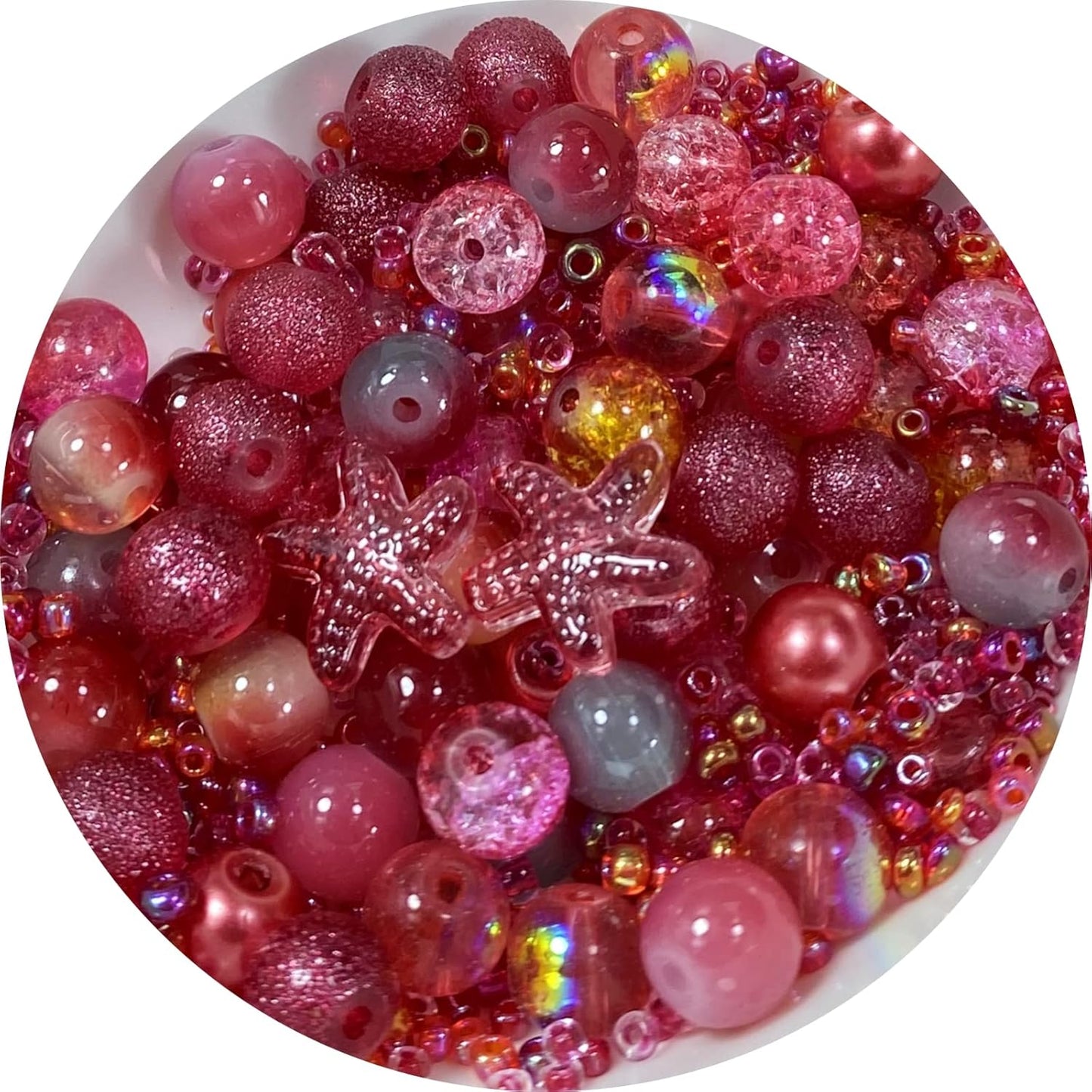 Assorted Glass Resin Beads Multi Size Colors Smooth Cracked Gravel Millet Spacer Beads for Bracelets Necklace Earring DIY Jewelry Making Craft(Rouge Red Series)