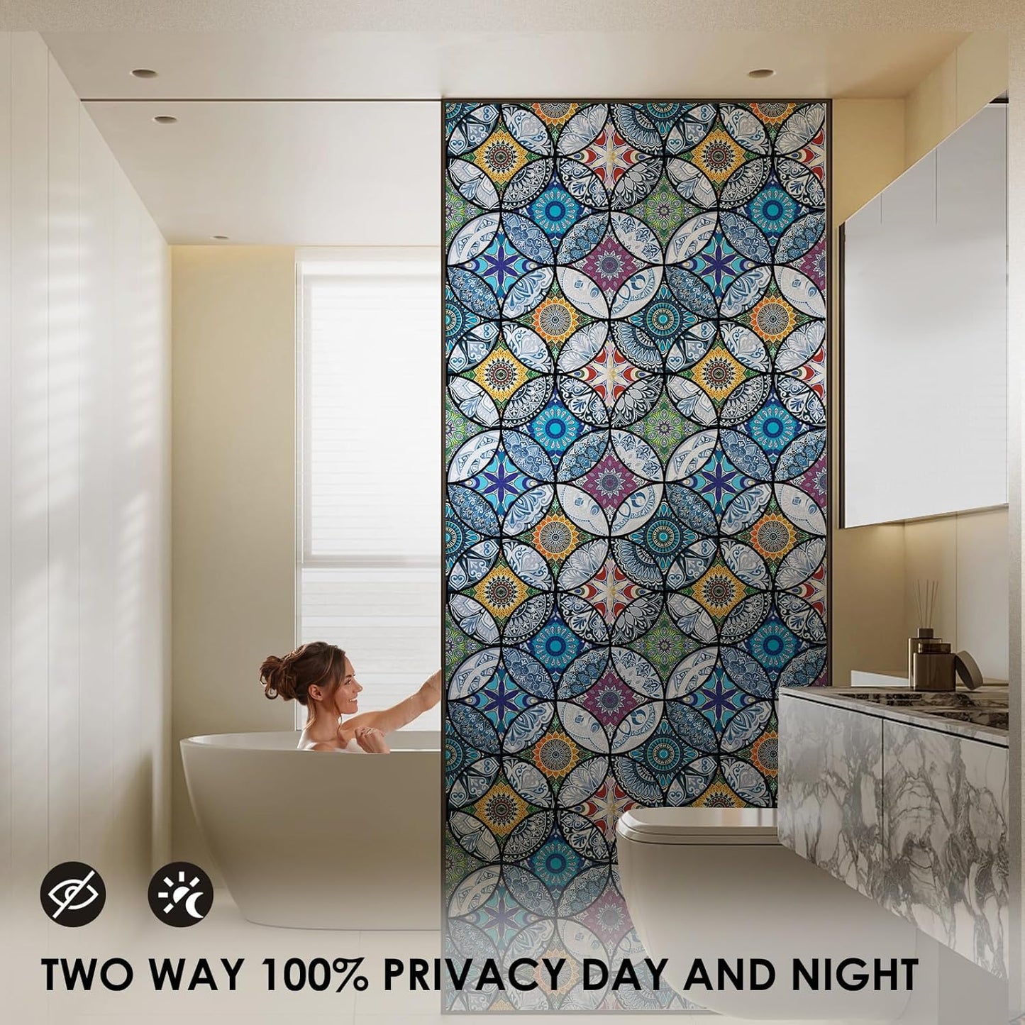 DKTIE Static Cling Decorative Window Film with Installation Tools Non Adhesive Privacy Film Stained Glass Window Film for Bathroom Shower Door Heat Cotrol Anti UV 35.4 x 118.1 Inch