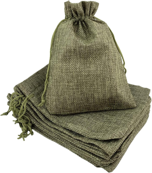 Palmhomee Pack of 25 Burlap Gift Bags with Drawstring Linen Pouches for Wedding, Birthday, Party, Bridal Shower (5x7 Inch, Moss Green)