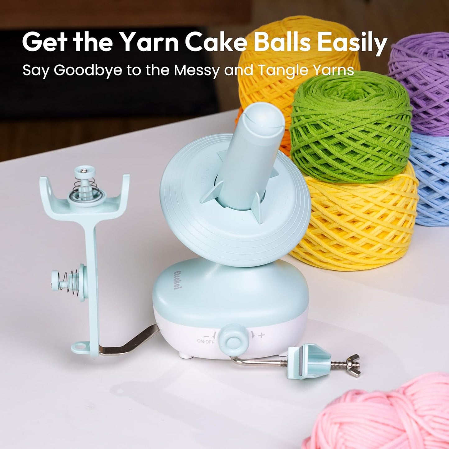 Etcokei Electric Yarn Winder for Crocheting, Compact Yarn Cake with Strong Tension Stepless Speed, Automatic Wool Spinner Roller, Ideal Helper for Knitting Lovers(Mint Green)