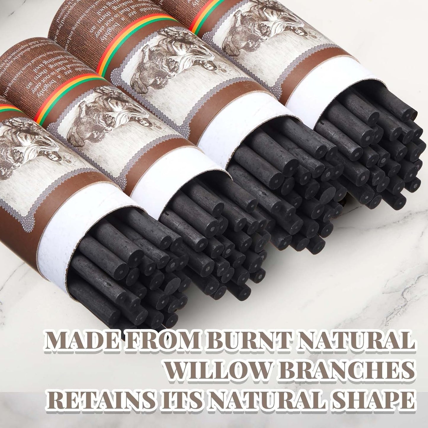 Gueevin 100 Pcs Willow Charcoal Sticks, Willow Charcoal, Artists, Beginners, Students, Perfect for Sketching, Drawing, Shading, and Fine Art Christmas Gifts for Art (7-9mm)