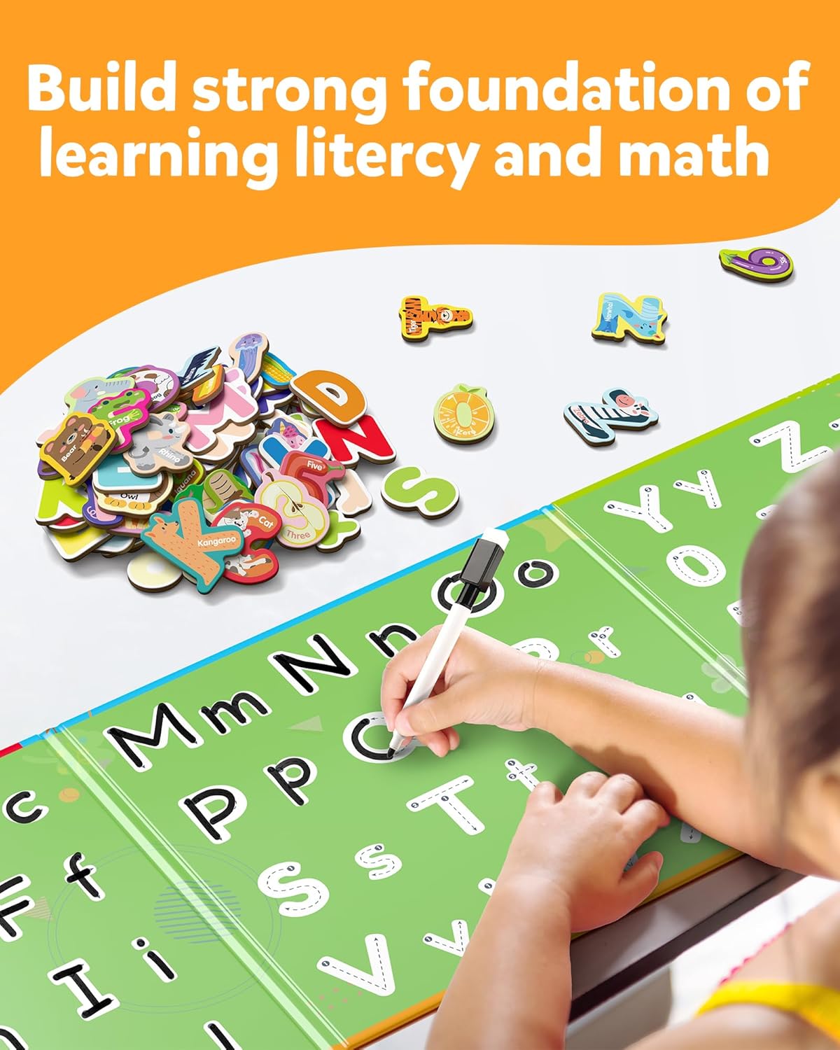 Coogam Magnetic Letters and Numbers, 36 Animal & Fruit Fridge Magnets, Uppercase Lowercase Alphabet Number Matching Game, Educational Spelling Learning Flashcards Toy Gift for 3 4 5 Years Old Kids