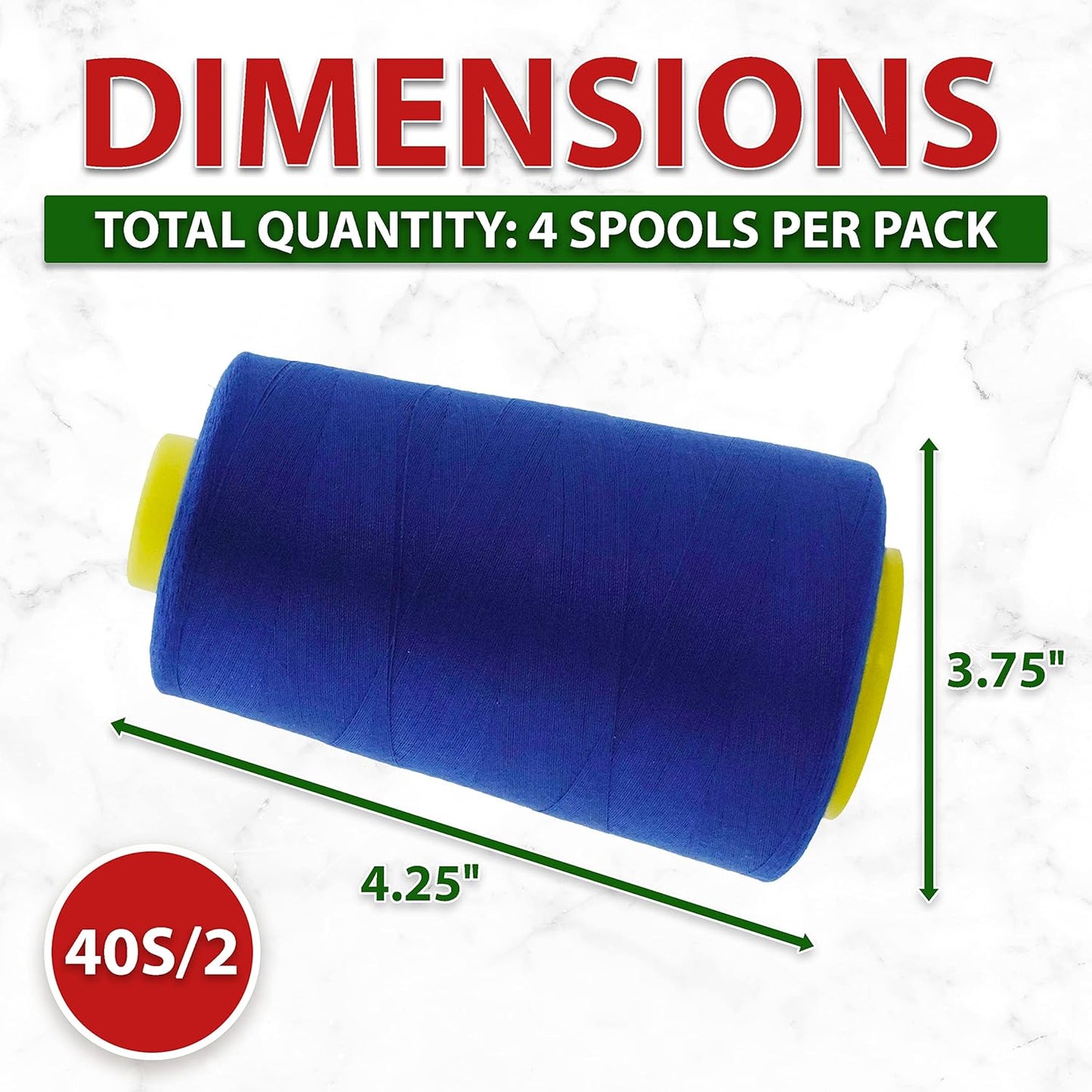 Mandala Crafts 4 Pack of Serger Threads Cones Spools - 40S/2 24000 Yards Polyester Royal Blue Threads for Sergers Machine and Overlock Quilting Sewing Machine