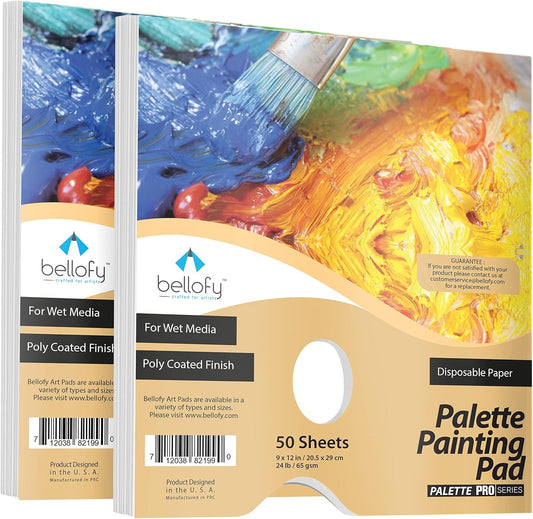 Bellofy 2X Disposable Palette Paper 9x12 Inches | Mess-Free Paper Artist Palette for Acrylic, Oil Paint | Perfect Painting for Artists, Kids & Beginners | Easy-to-Use Tear-Off Sheets for Mixing Colors