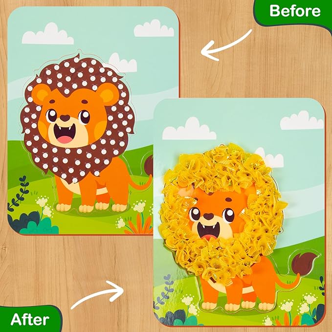 Ancitoy Animal Poke Art Kit for Kids, 7 PCS Mess-Free Craft Toys, DIY No-Sew Jungle Animal Puncture Painting Set, Creative Activity Gift for Girls Boys Ages 4-12