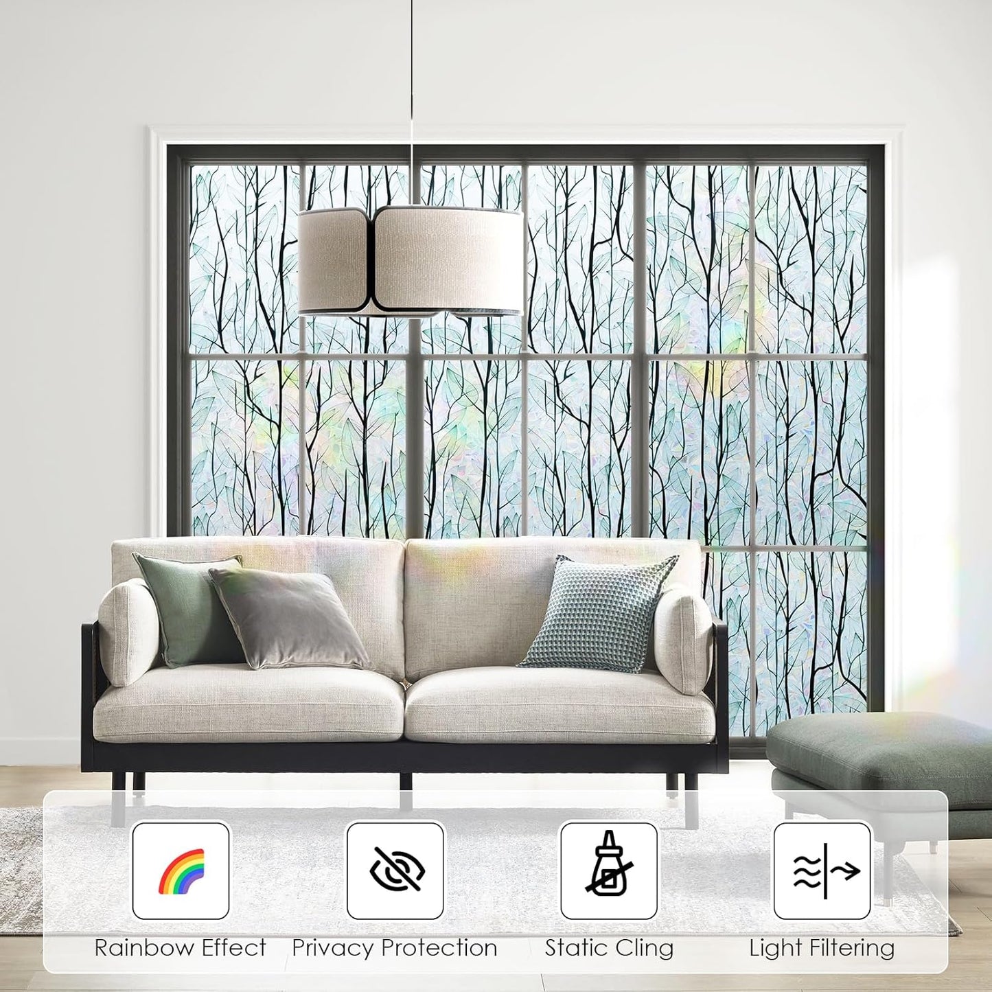 DKTIE Nature Pattern Rainbow Window Film Decorative Stained Glass Window Film Static Cling Films Easy Apply Removable Comes with Tools (U1747-rainbow, 35.4" x 118.1")