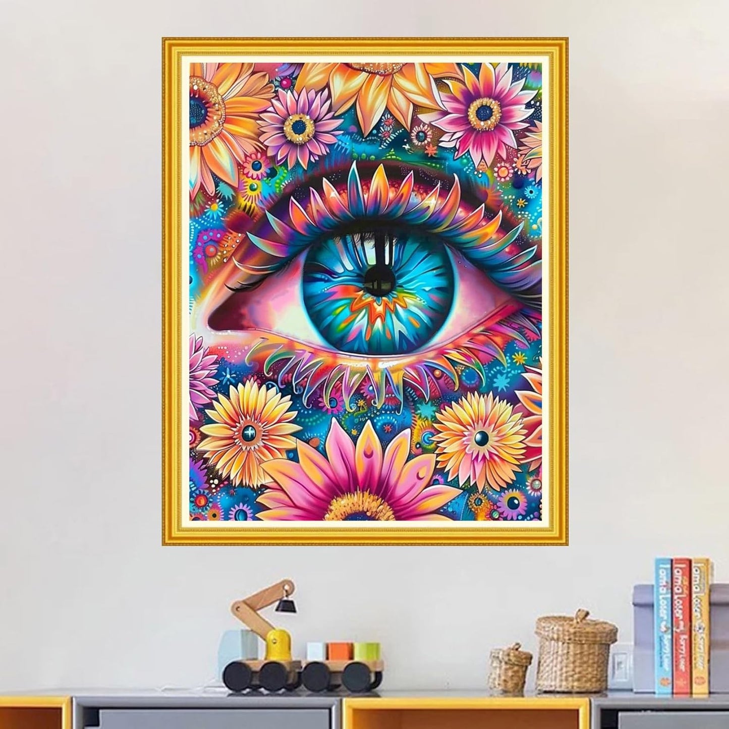 Magxvouy Cross Stitch Kits Stamped Full Range of Embroidery Kits,Cross Stitch Patterns Needlework Kits for Beginners 11CT Printed Kits&Colorful Eye Flowers 16x20 inch