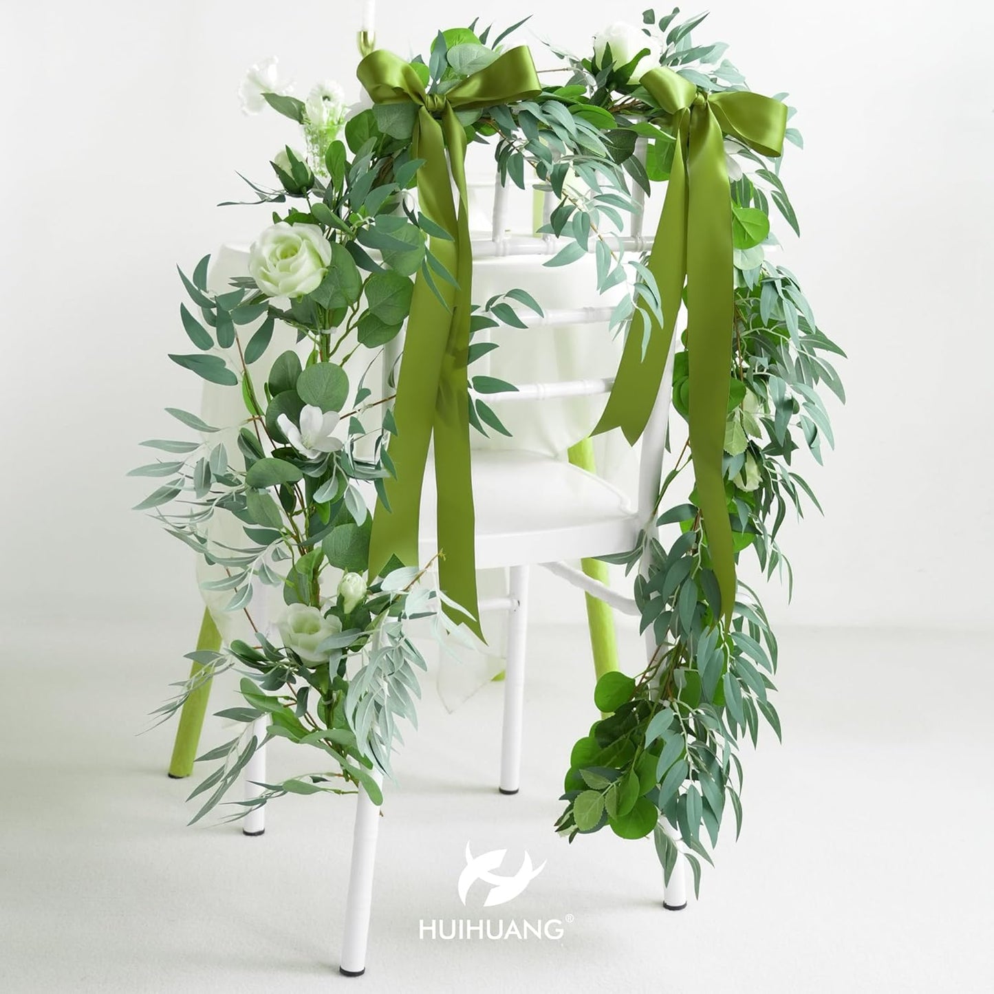 HUIHUANG Olive Green Ribbon 2 inch Wide Double Faced Satin Ribbon Green Ribbon for Gift Wrapping, Bows Making, Flower Bouquet, DIY Crafts, Bridal Shower, Holiday Party Decor -25 Yards/Roll