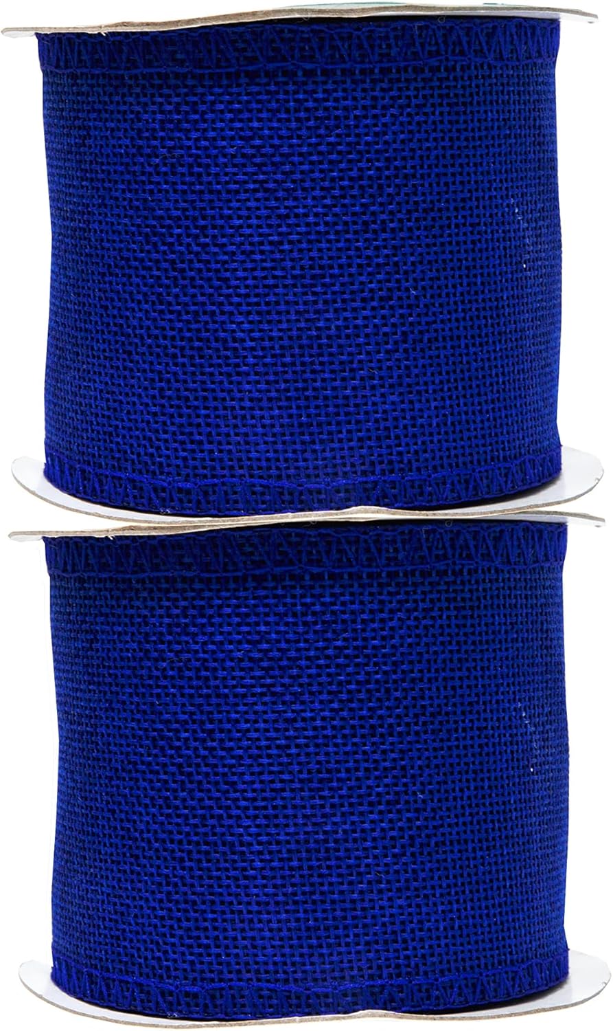 Mandala Crafts Royal Blue Burlap Ribbon 3 Inches Wide Jute Ribbons for Crafts - 20 Yds Roll Rustic Burlap Wrap Trim Ribbons for Wreaths Bows Wedding Party Decoration