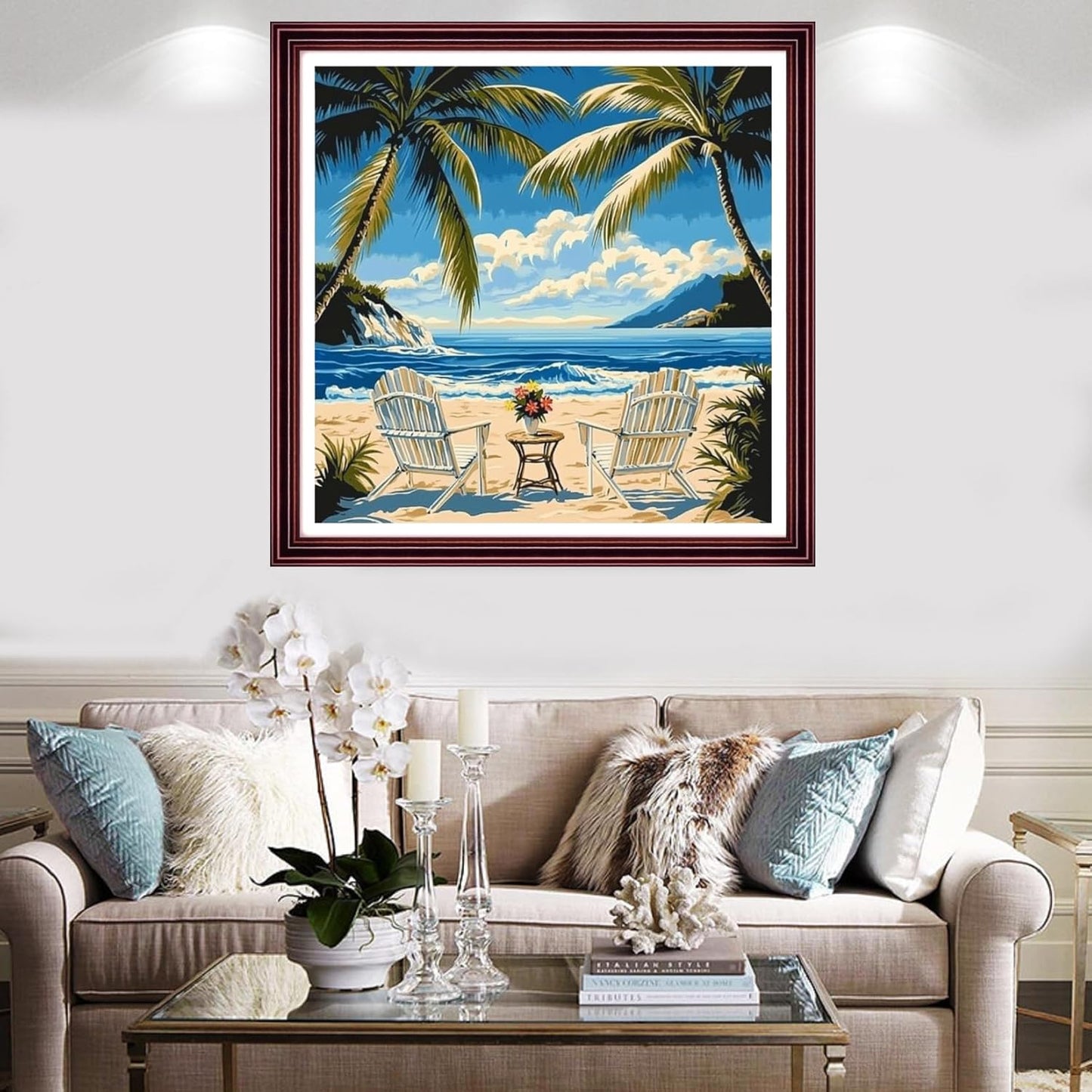 Redxing Stamped Cross Stitch Kits Full Range of Embroidery Starter Kits- Needlepoint Counted Cross Stitch Kits for Beginner Adults 11CT Printed Embroidery Kit-Resting Under Coconut Trees 18x18 inch