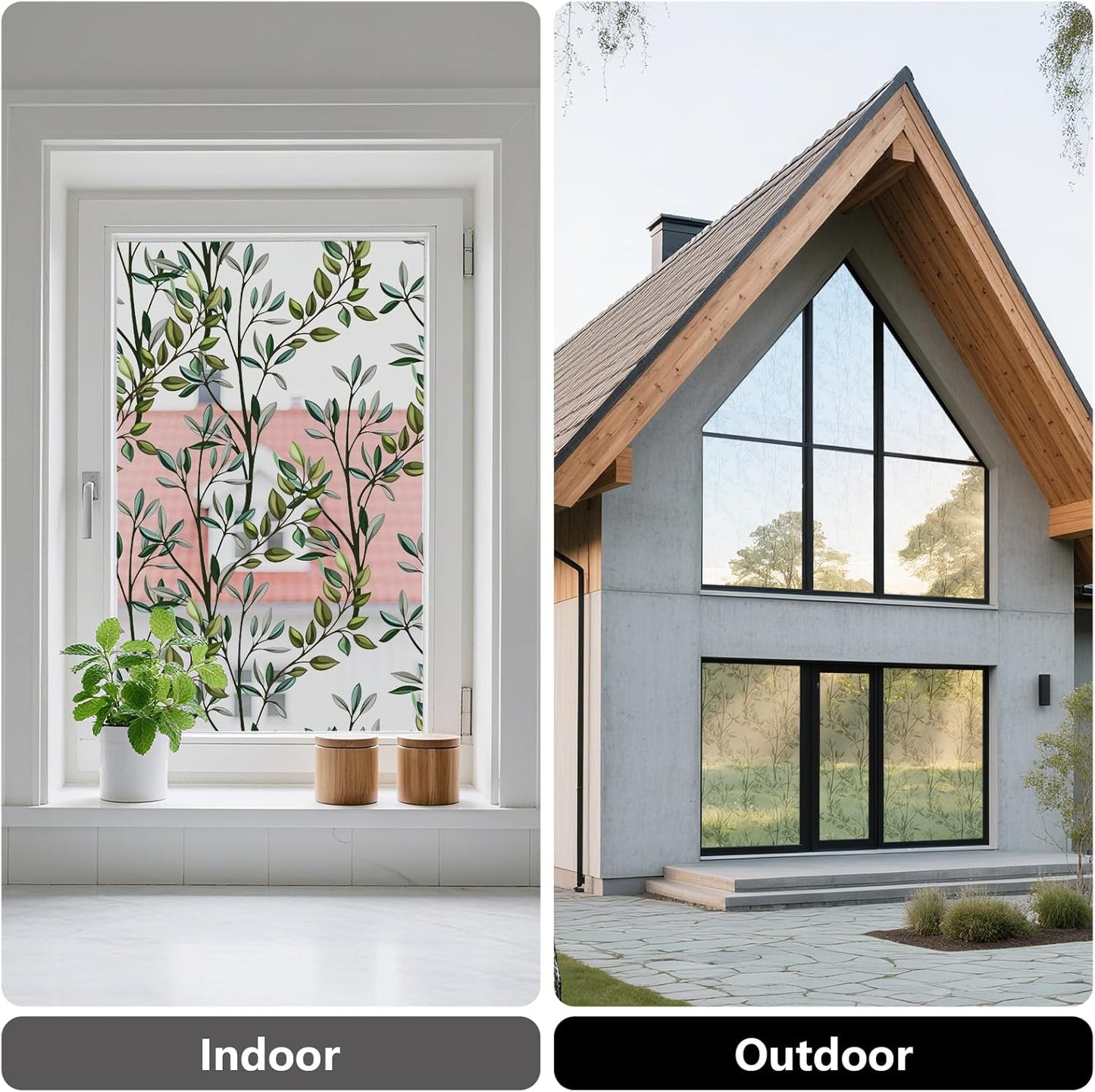 NINETREX One Way Window Privacy Film, Daytime Privacy Static Cling Sun Blocking Anti UV Reflective Window Tint for Home and Office 35.4 x 78.7 inches, Silver Leaf