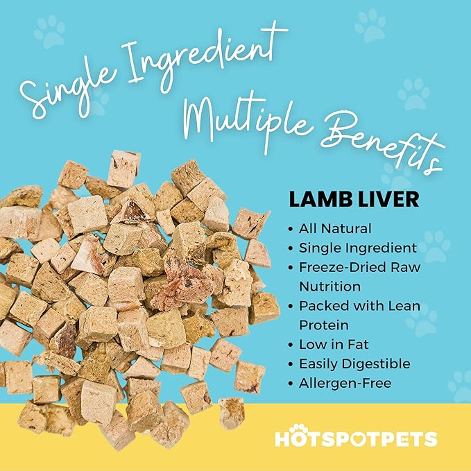 hotspot pets Lamb Liver Treats, 1LB Bag, All Natural Grain-Free Cat & Dog Training Topper Snack, Single Ingredient, Made in USA
