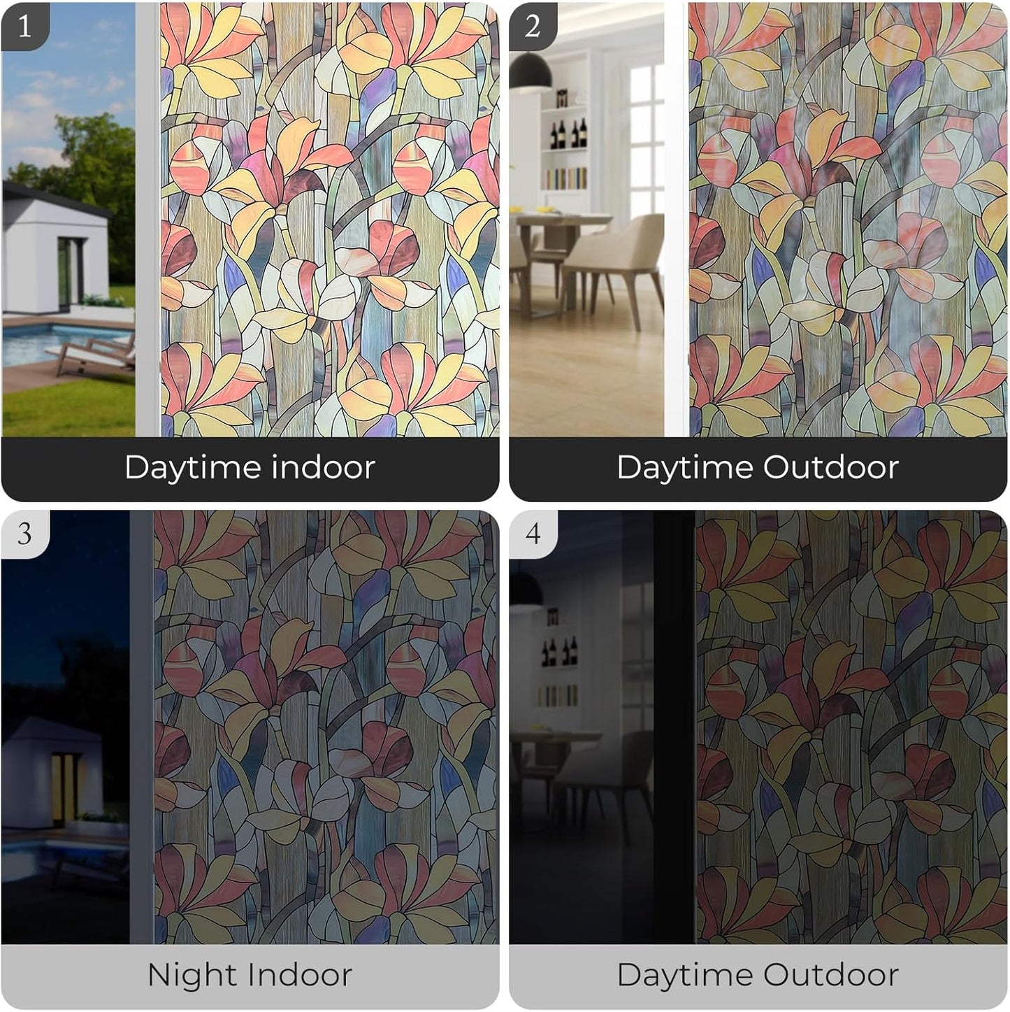 Window Privacy Film, Frosted Glass Decorative Static Cling, Removable Sun Blocking Vinyl Covering, Window Film for Home Kitchen Living Room Bathroom, Glazed Flower Shadows, 17.5" x 78.7 "