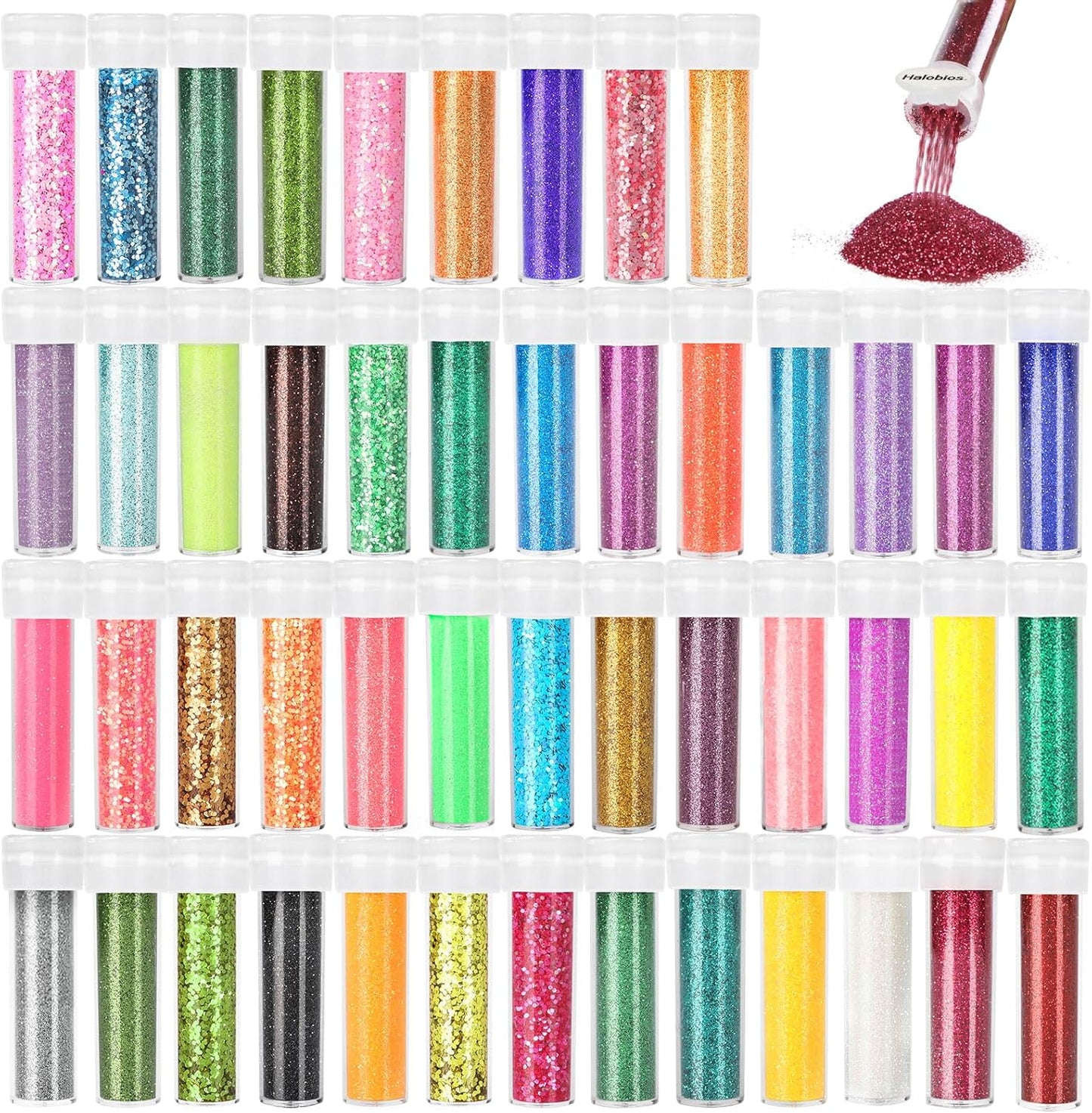 Glitter, 48 Colors Fine Glitters for Resin, Craft Glitter Bulk for Resin Accessories DIY Slime Candle, Extra Fine Glitters Powder for Nail Art, Body Hair Face, Christmas Glitters