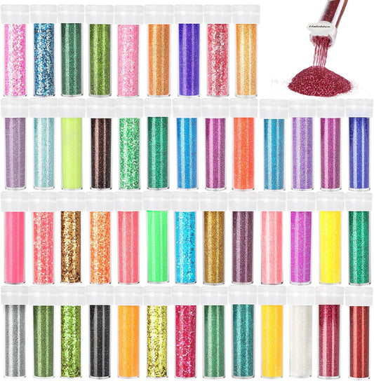 Glitter, 48 Colors Fine Glitters for Resin, Craft Glitter Bulk for Resin Accessories DIY Slime Candle, Extra Fine Glitters Powder for Nail Art, Body Hair Face, Christmas Glitters