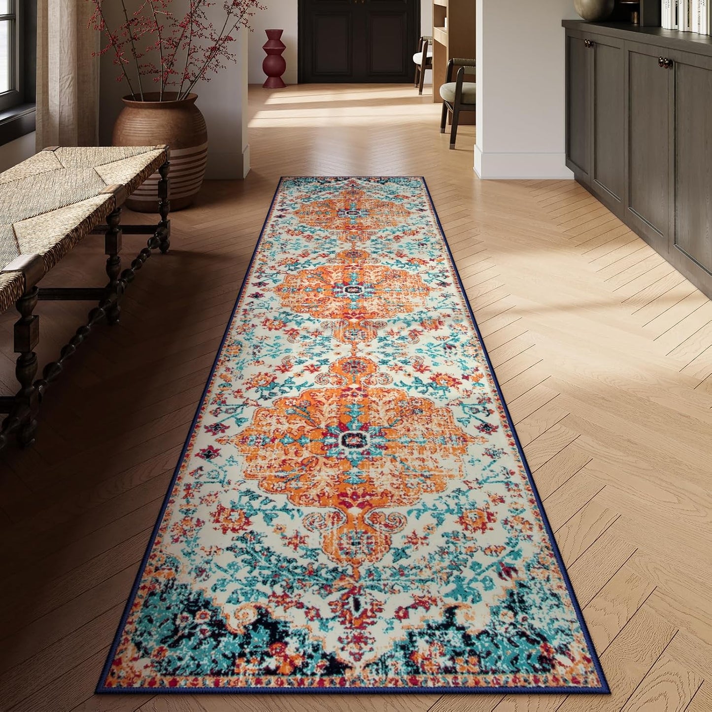Lahome Bohemian Floral Medallion 2'8" x 10' Hallway Runner Rug, Soft Washable Non-Slip Kitchen Runner, Distressed Indoor Accent Carpet Runners for Stair Laundry Room Entryway