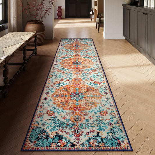 Lahome Bohemian Floral Medallion 2'8" x 10' Hallway Runner Rug, Soft Washable Non-Slip Kitchen Runner, Distressed Indoor Accent Carpet Runners for Stair Laundry Room Entryway