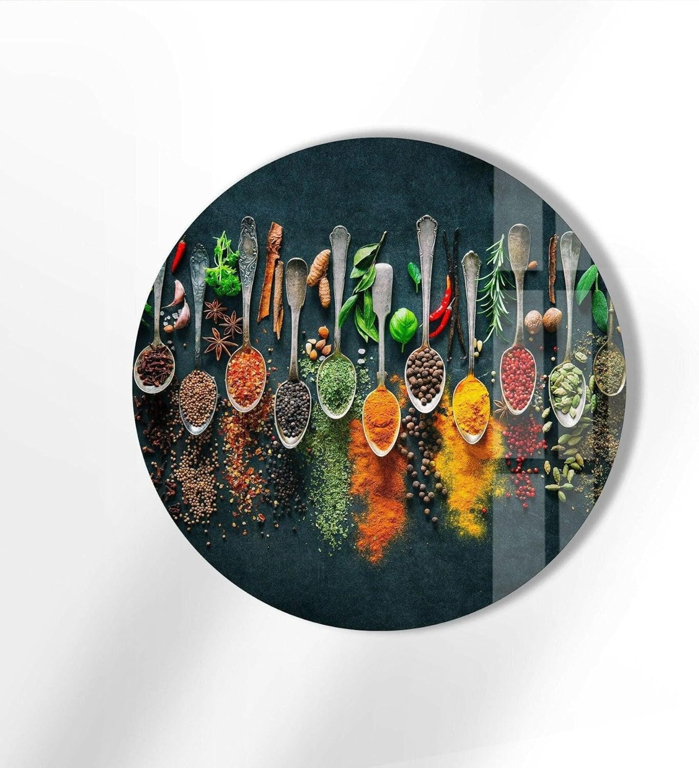 My Photostation.com 20''(50cm) Diameter Colorful Herbs Round Glass Wall Art Tempered Glass Printing Wall Decor Large Wall Art Wall Hangings